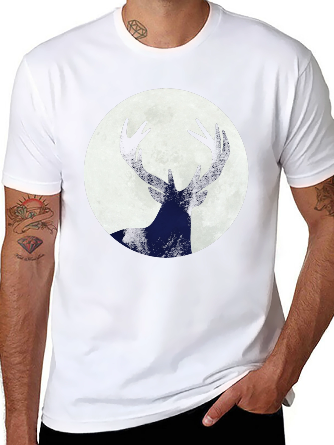 Deer Silhouette Moon Graphic Tee - Black