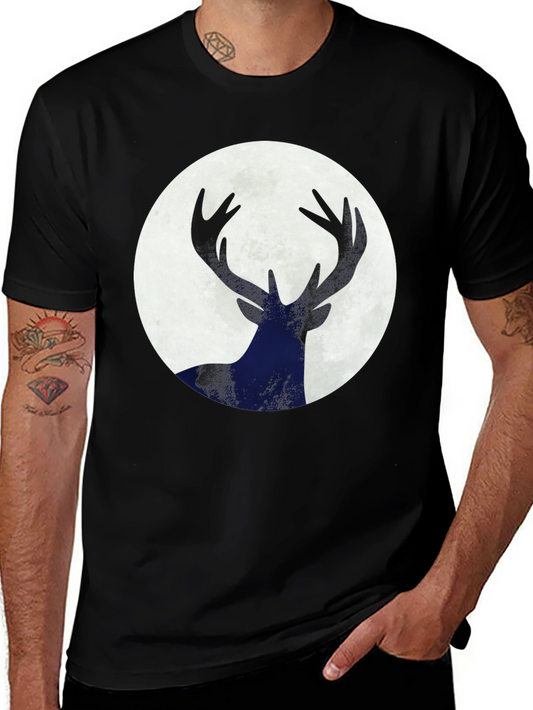Deer Silhouette Moon Graphic Tee - Black