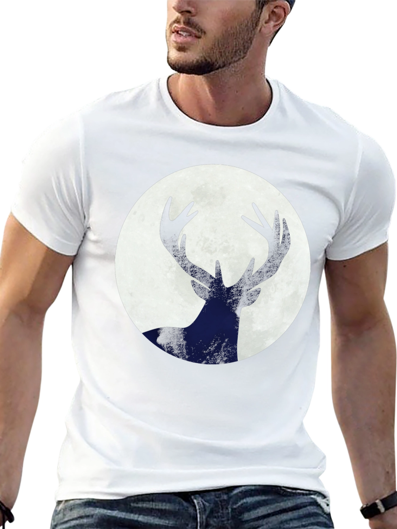 Deer Silhouette Moon Graphic Tee - Black