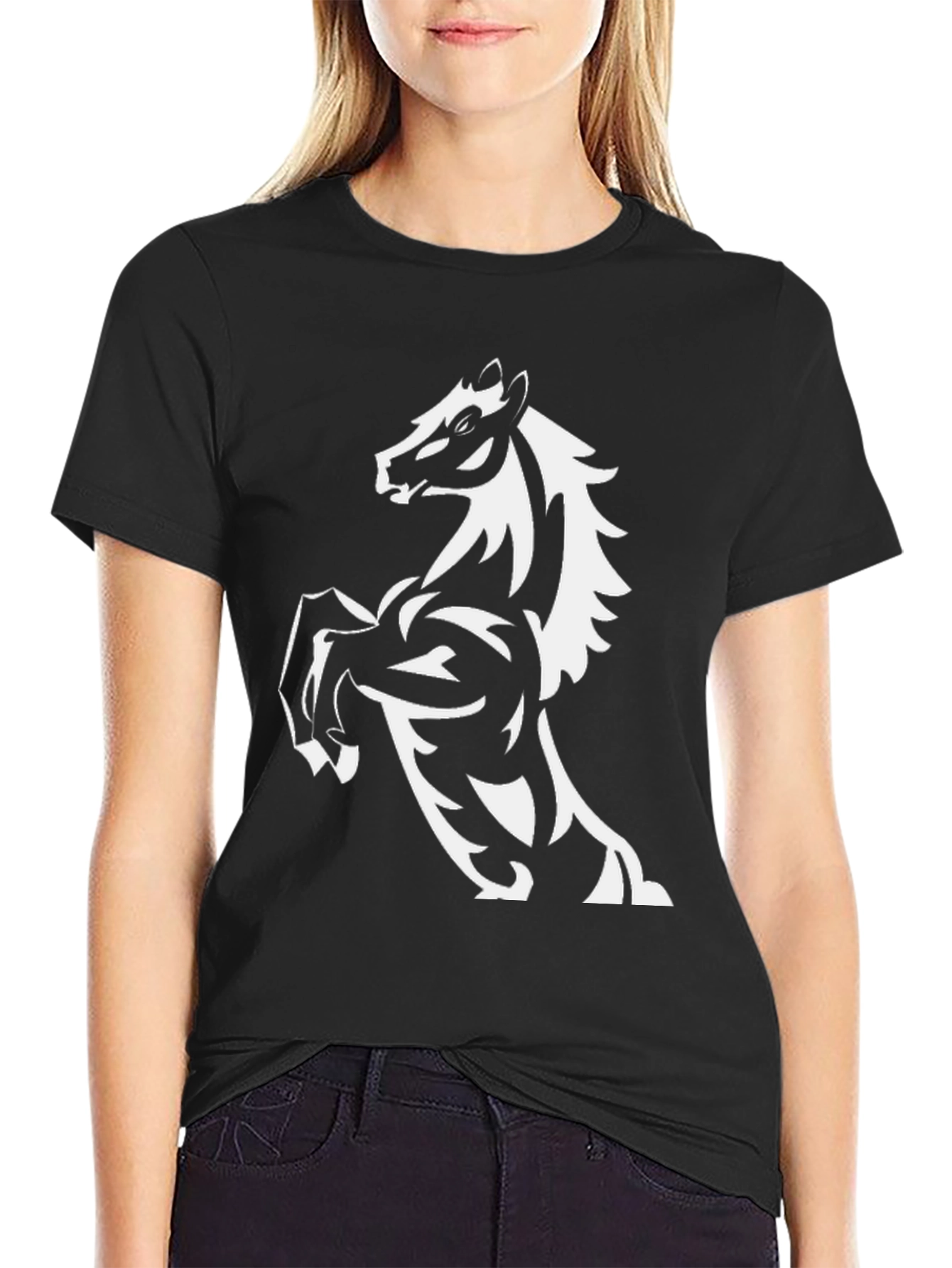 Mens Black T-Shirt with Horse Graphic