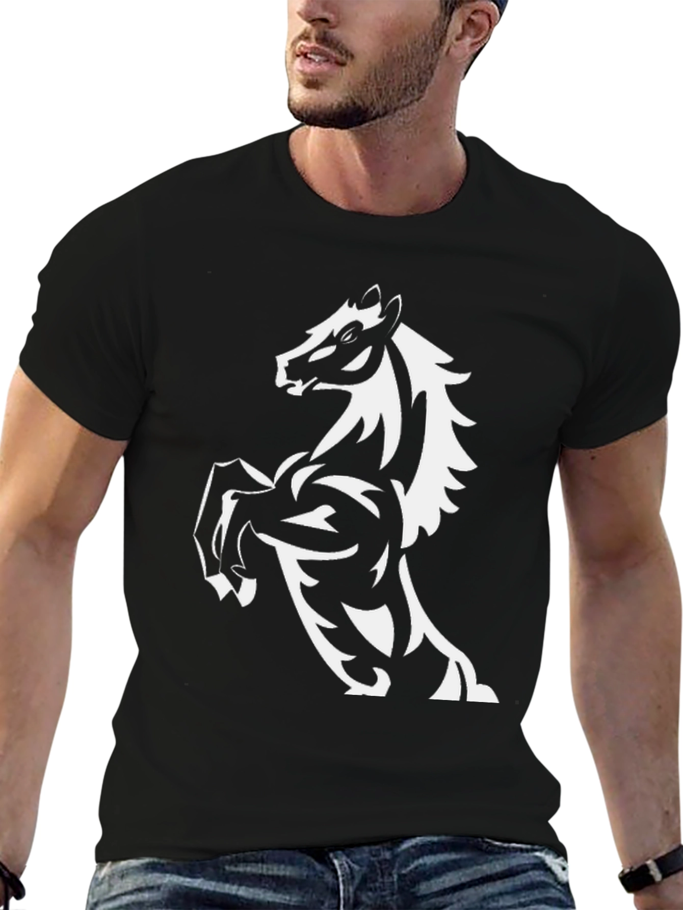 Mens Black T-Shirt with Horse Graphic