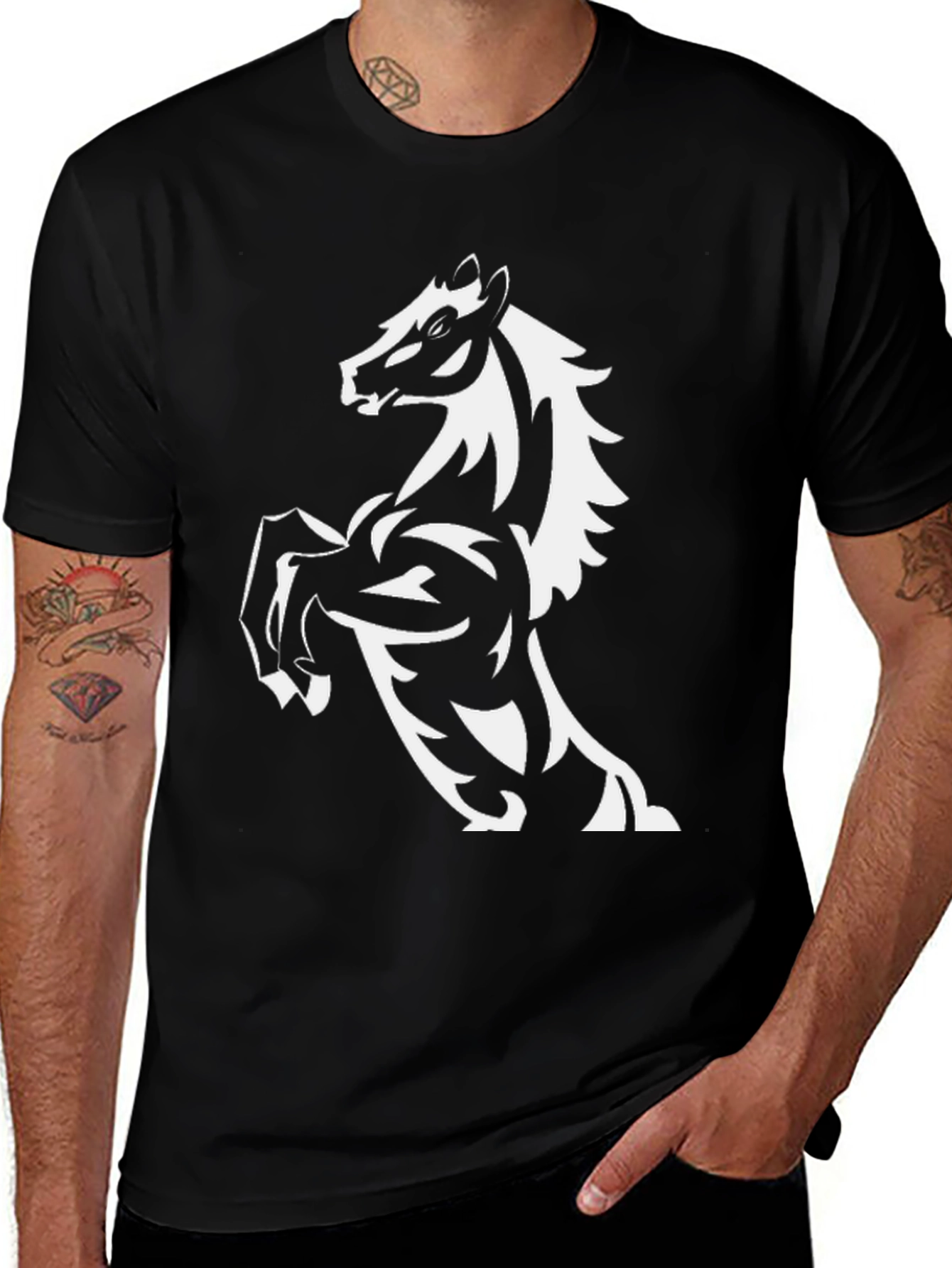 Mens Black T-Shirt with Horse Graphic