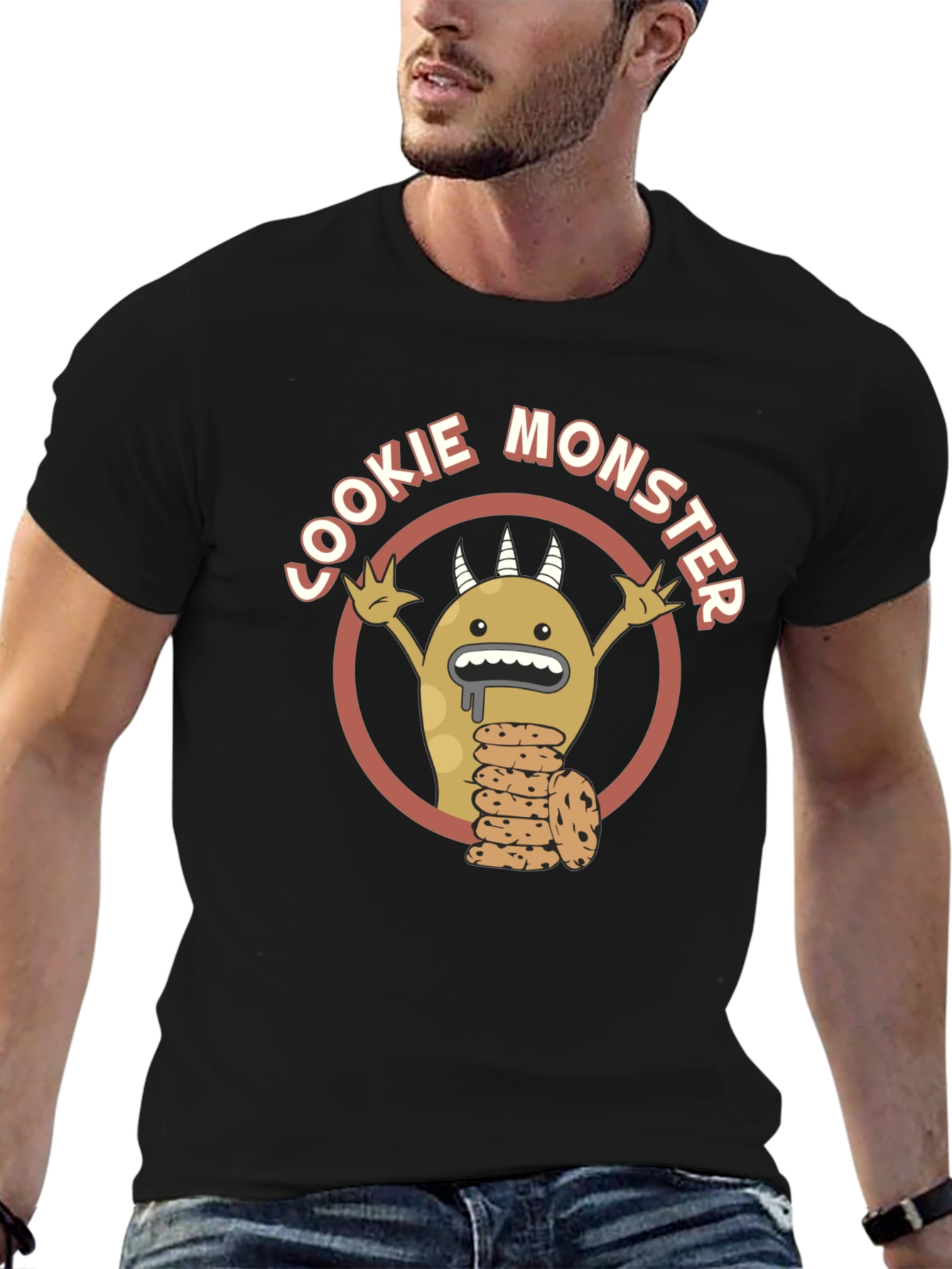 Cookie Monster Graphic Tee - Black Cotton T-Shirt