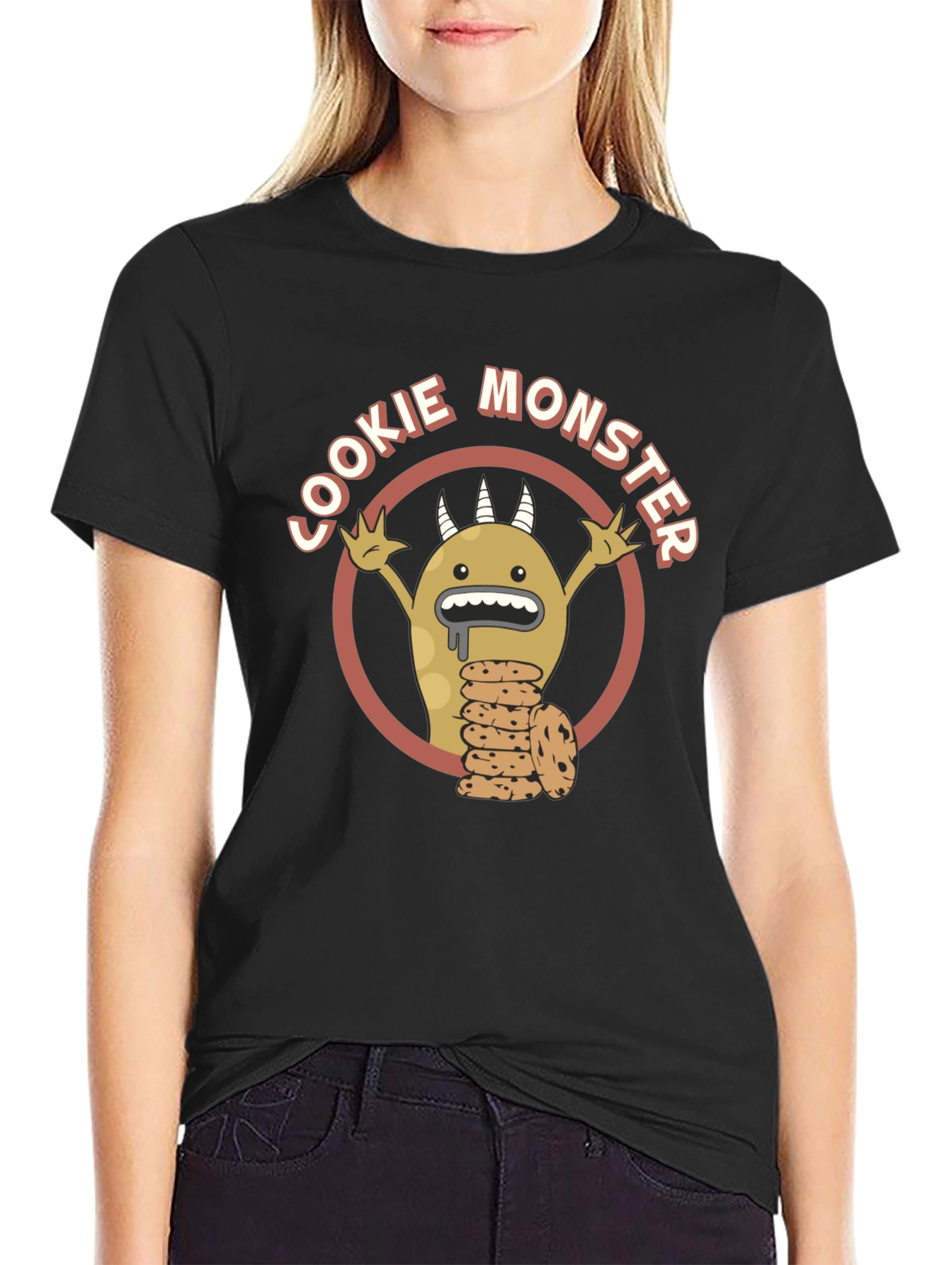 Cookie Monster Graphic Tee - Black Cotton T-Shirt