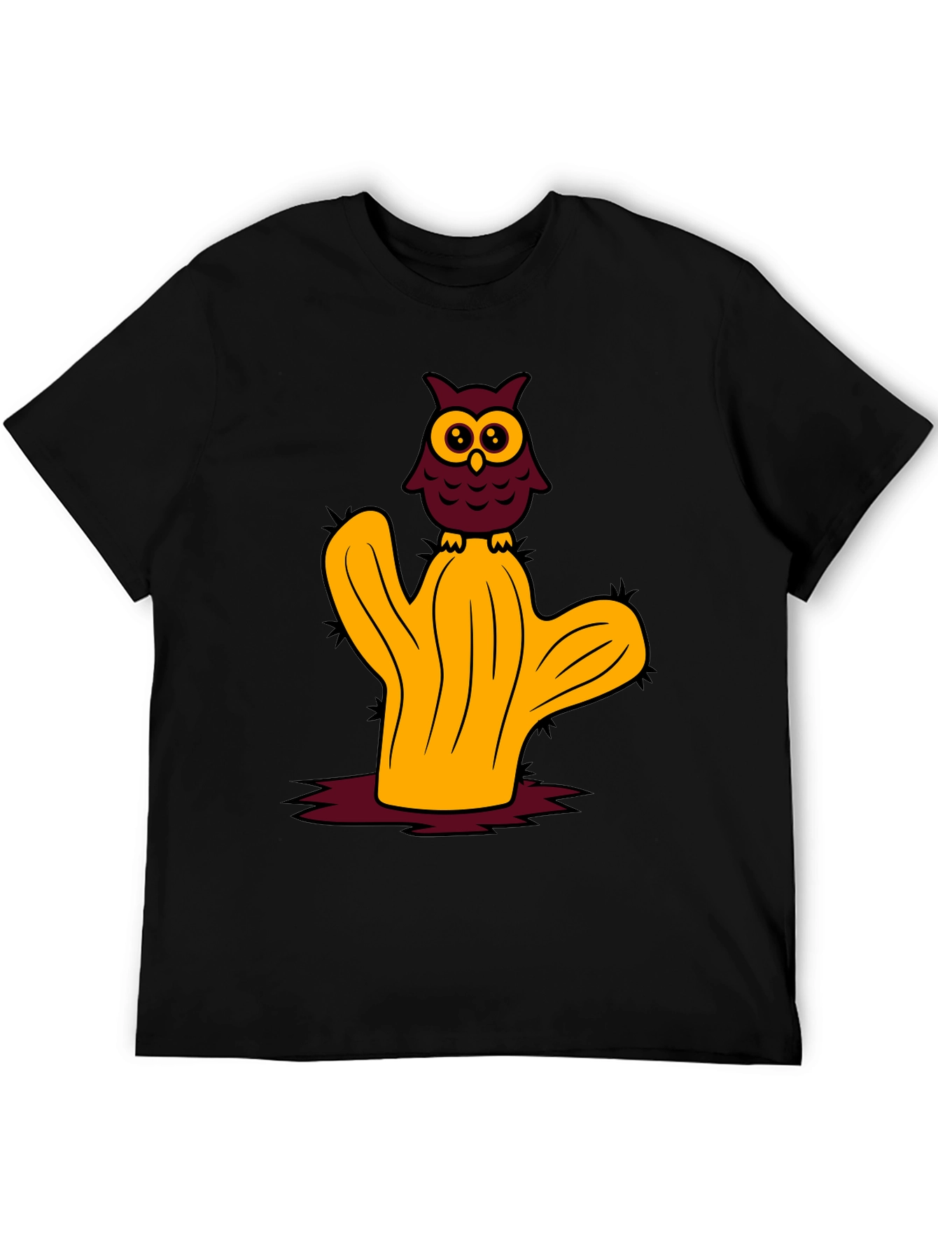 Owl on Cactus Graphic Tee - Soft Cotton Blend