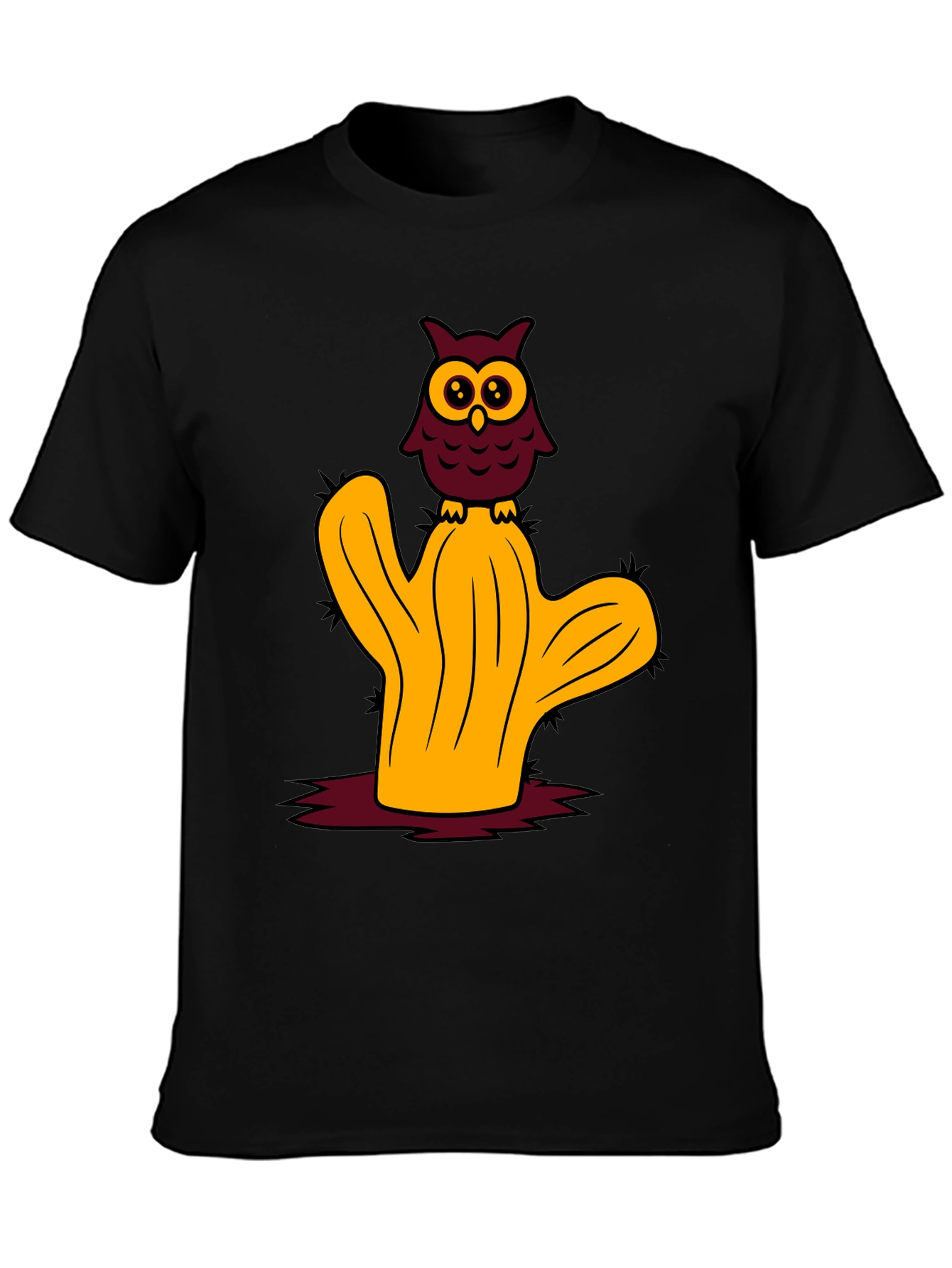 Owl on Cactus Graphic Tee - Soft Cotton Blend