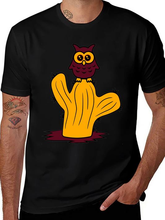 Owl on Cactus Graphic Tee - Soft Cotton Blend