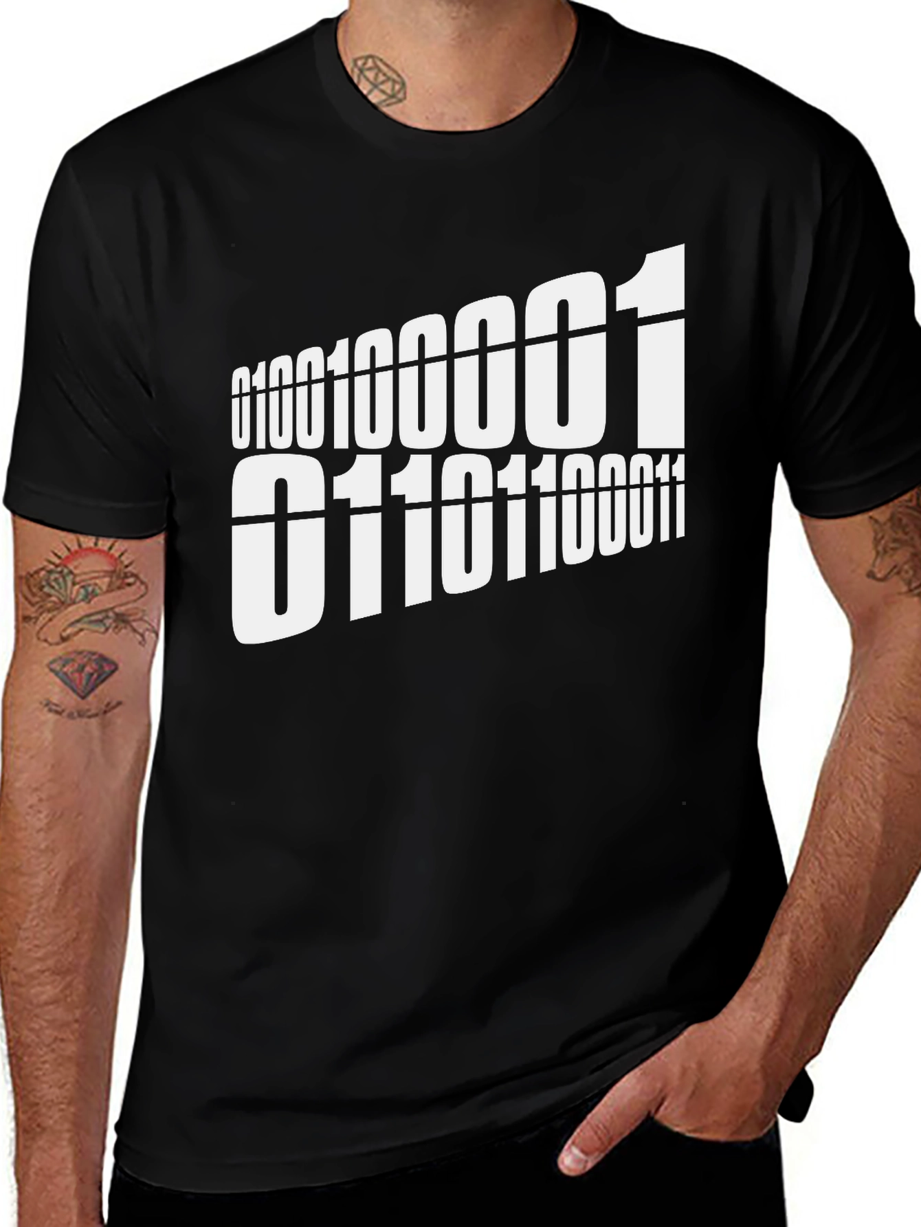 Binary Code Graphic Tee - Black Cotton T-Shirt