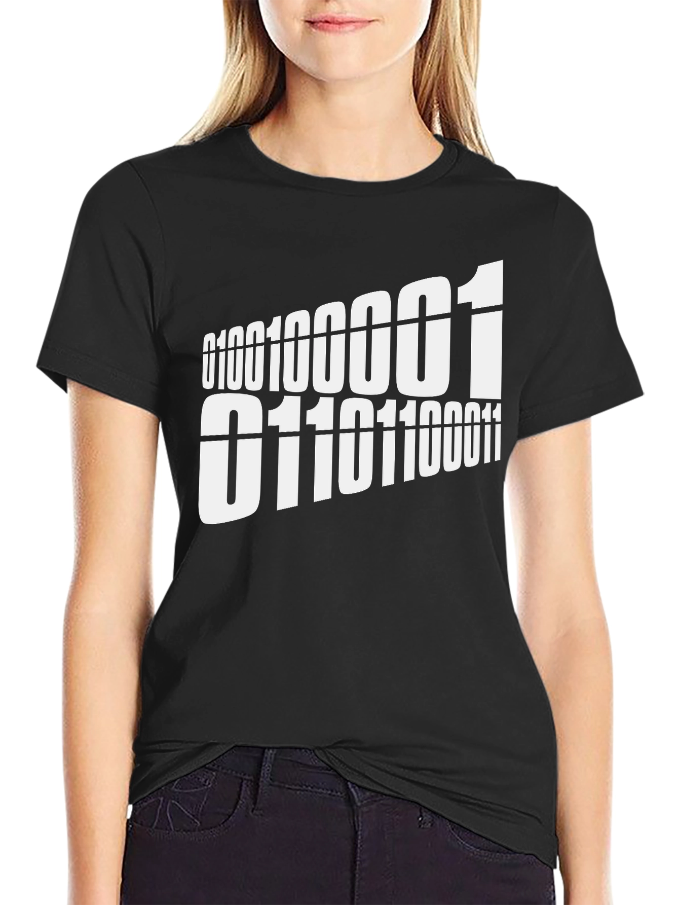 Binary Code Graphic Tee - Black Cotton T-Shirt