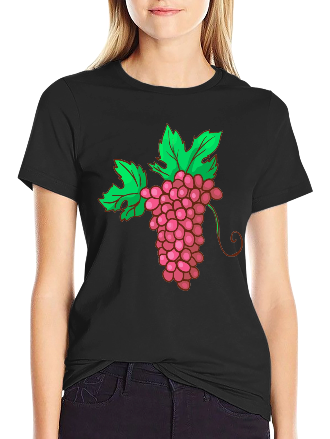 Grape Graphic Tee - Black Cotton Blend T-Shirt