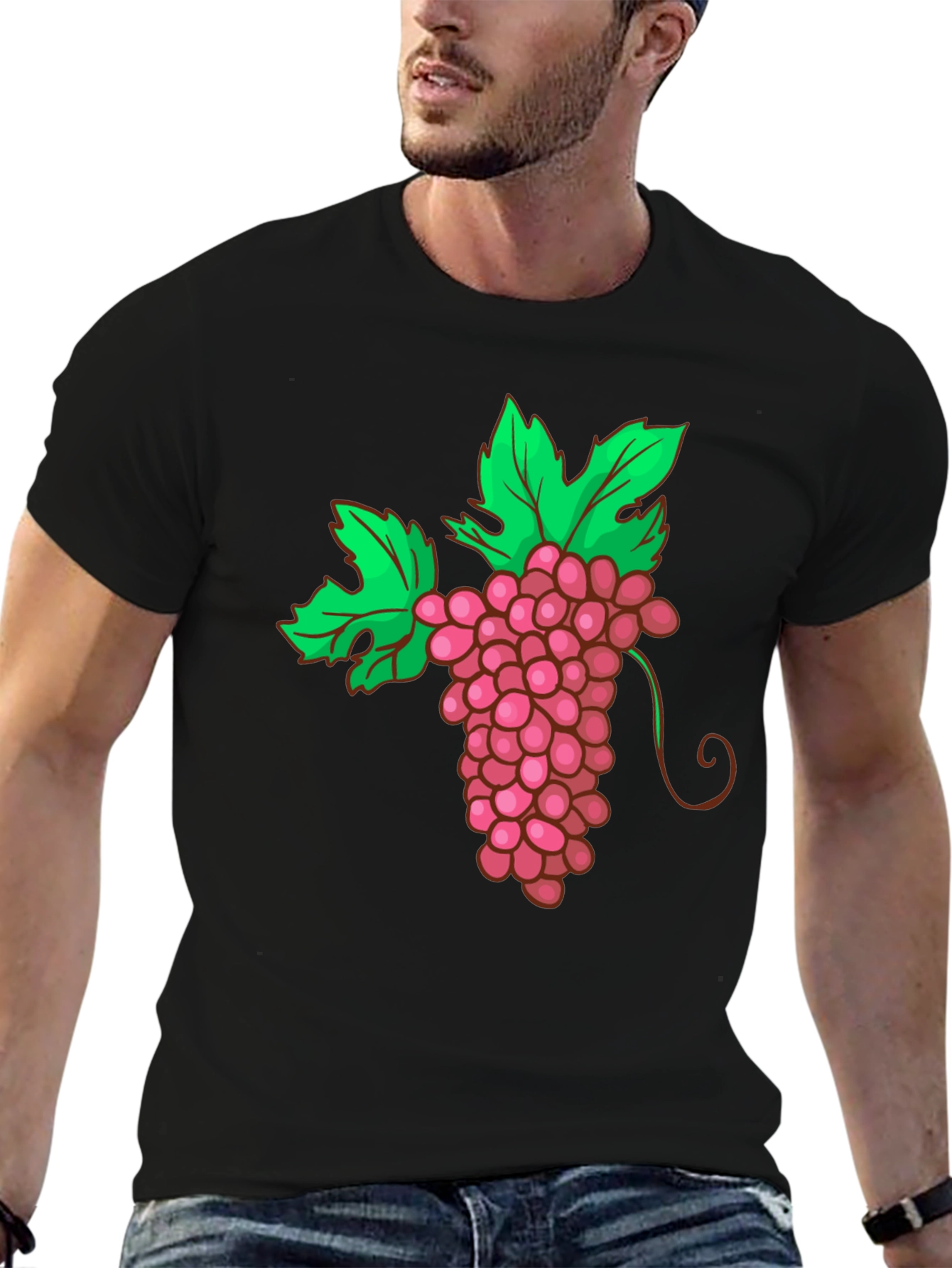 Grape Graphic Tee - Black Cotton Blend T-Shirt