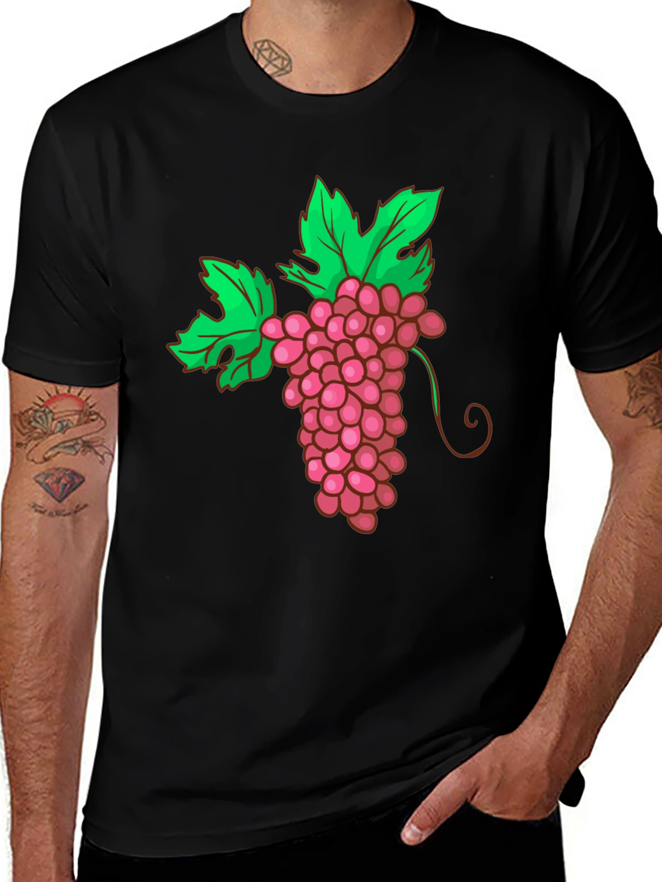 Grape Graphic Tee - Black Cotton Blend T-Shirt