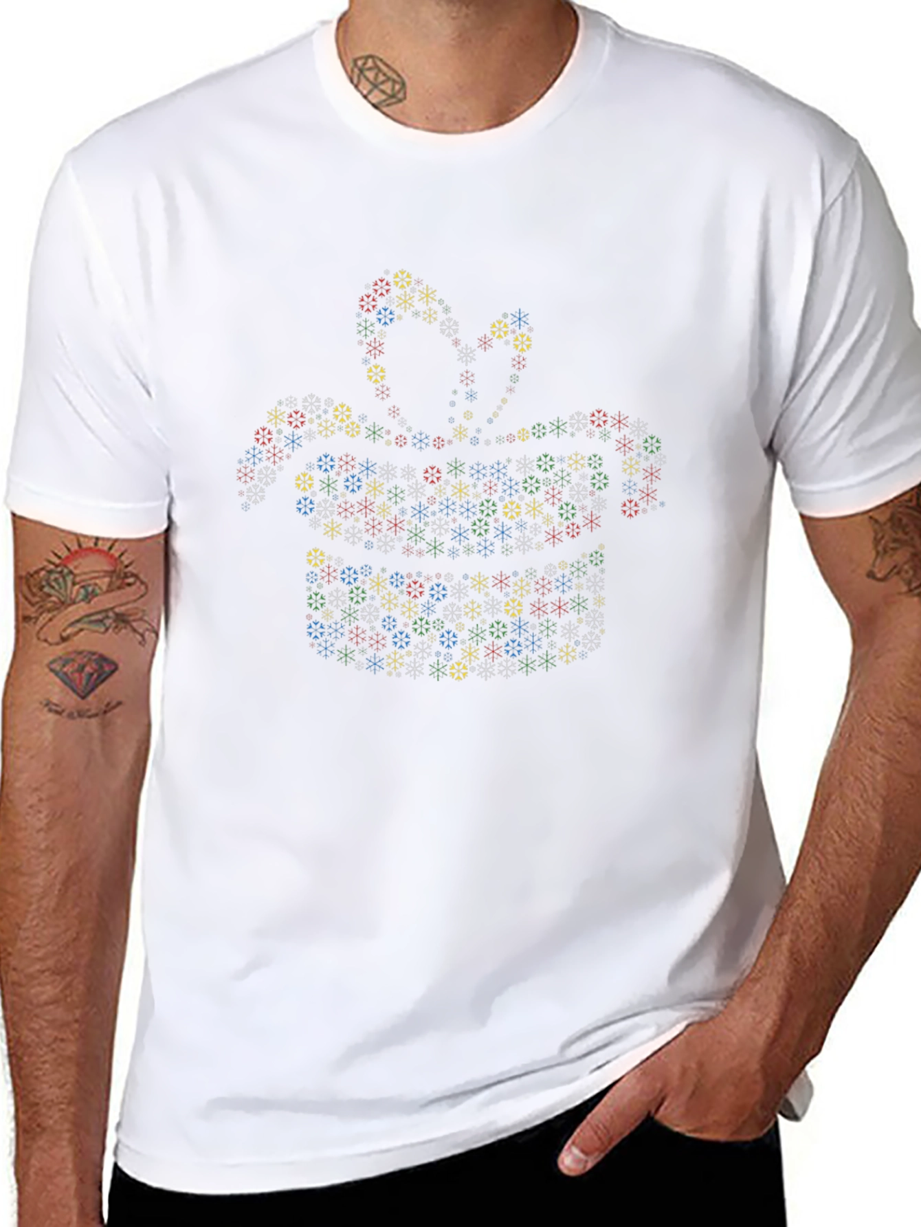 Jack-in-the-Box Snowflake Pattern Black T-Shirt