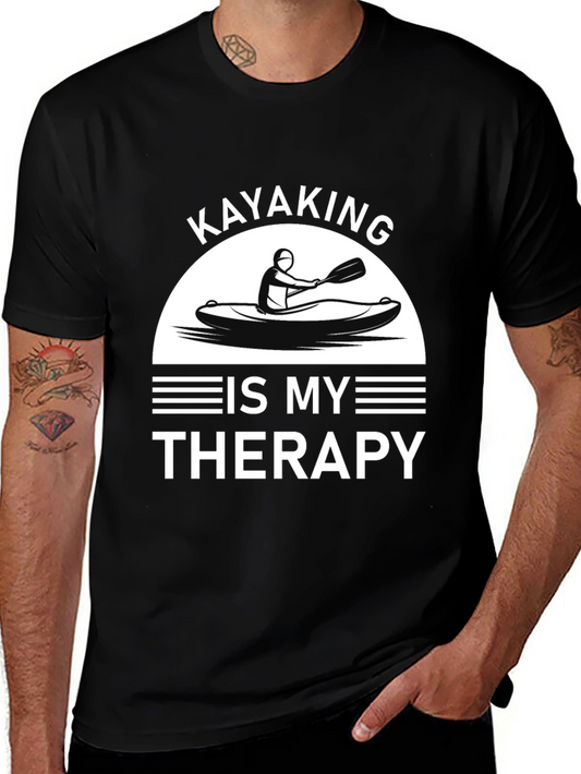 Kayaking is My Therapy T-Shirt - Black Cotton Tee