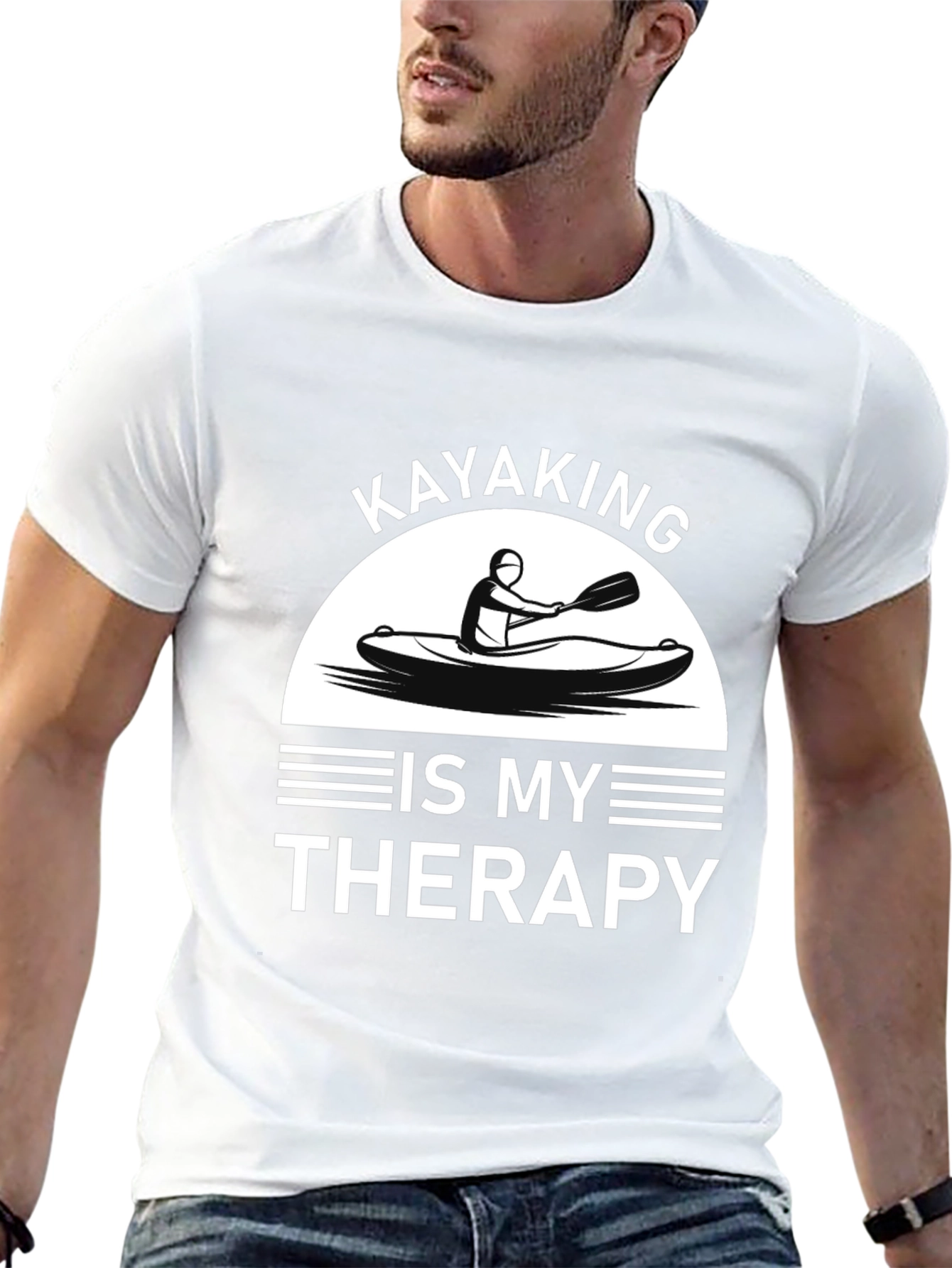 Kayaking is My Therapy T-Shirt - Black Cotton Tee