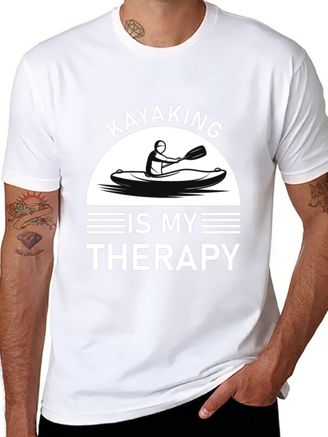 Kayaking is My Therapy T-Shirt - Black Cotton Tee