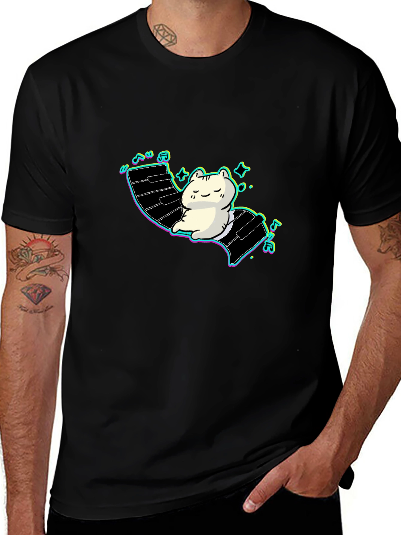 Cute Cat Piano T-Shirt - Relaxed Style!