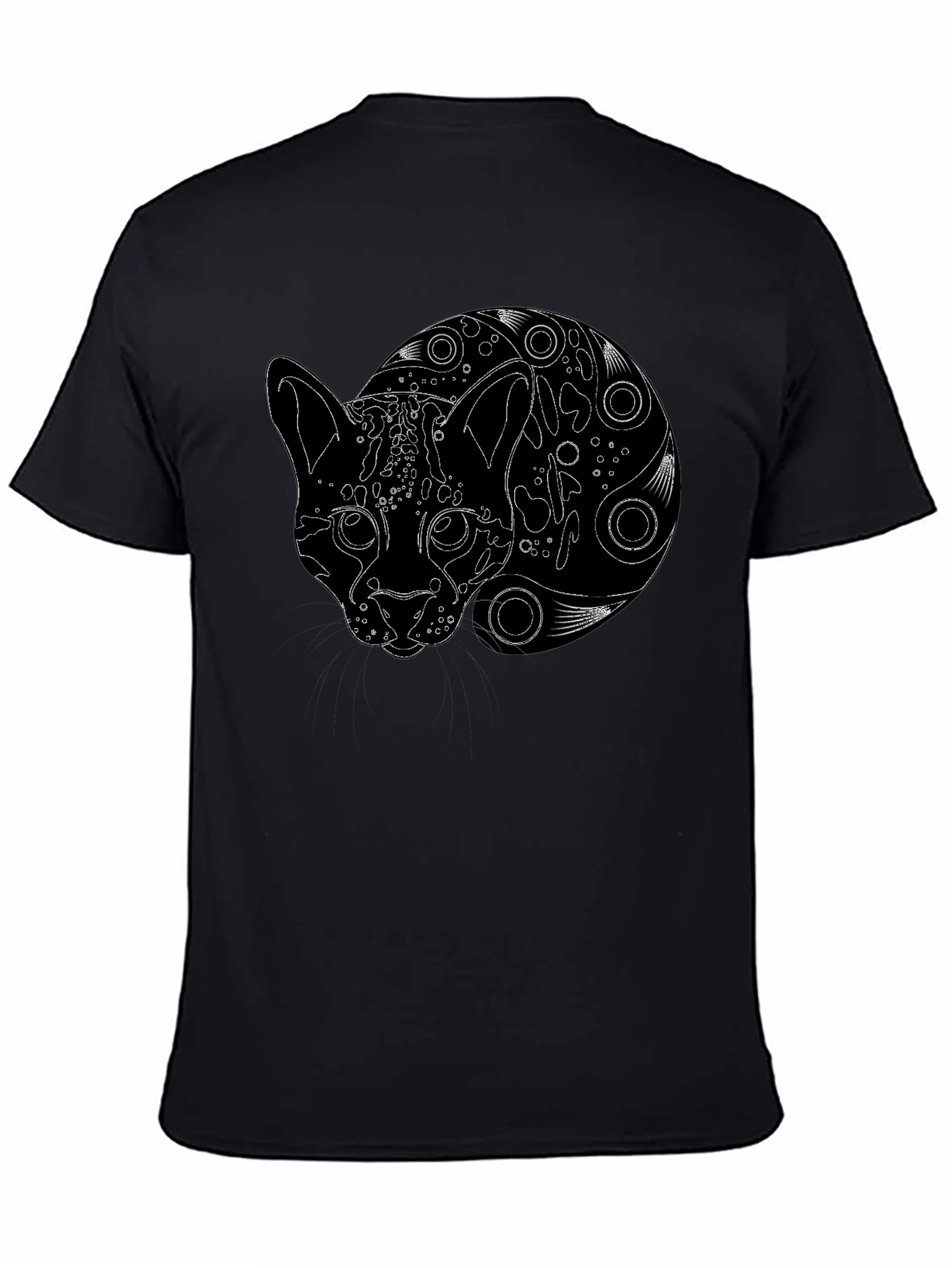 Black T-Shirt with Abstract Cat Design