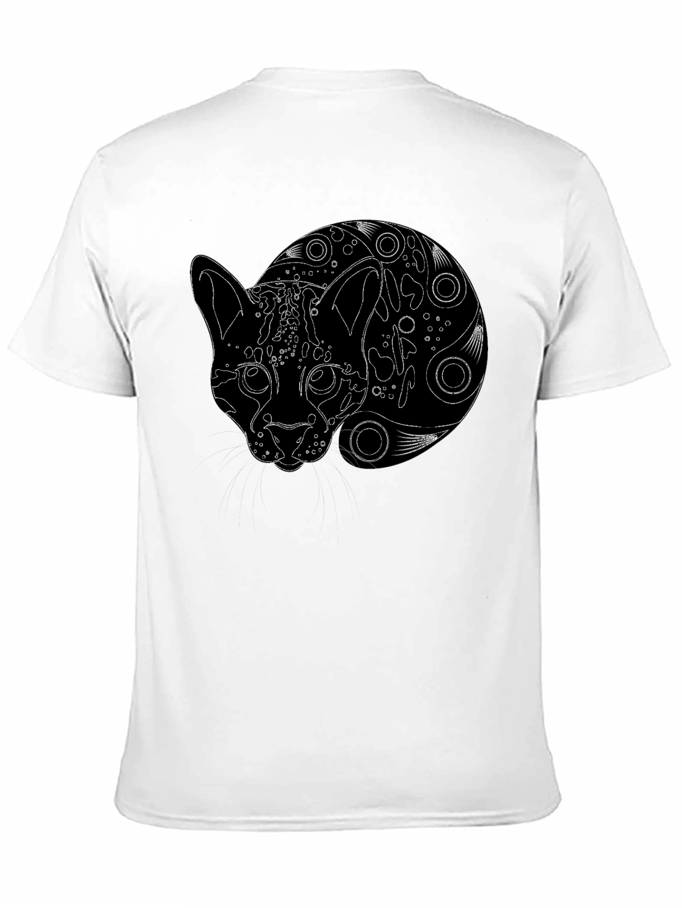 Black T-Shirt with Abstract Cat Design