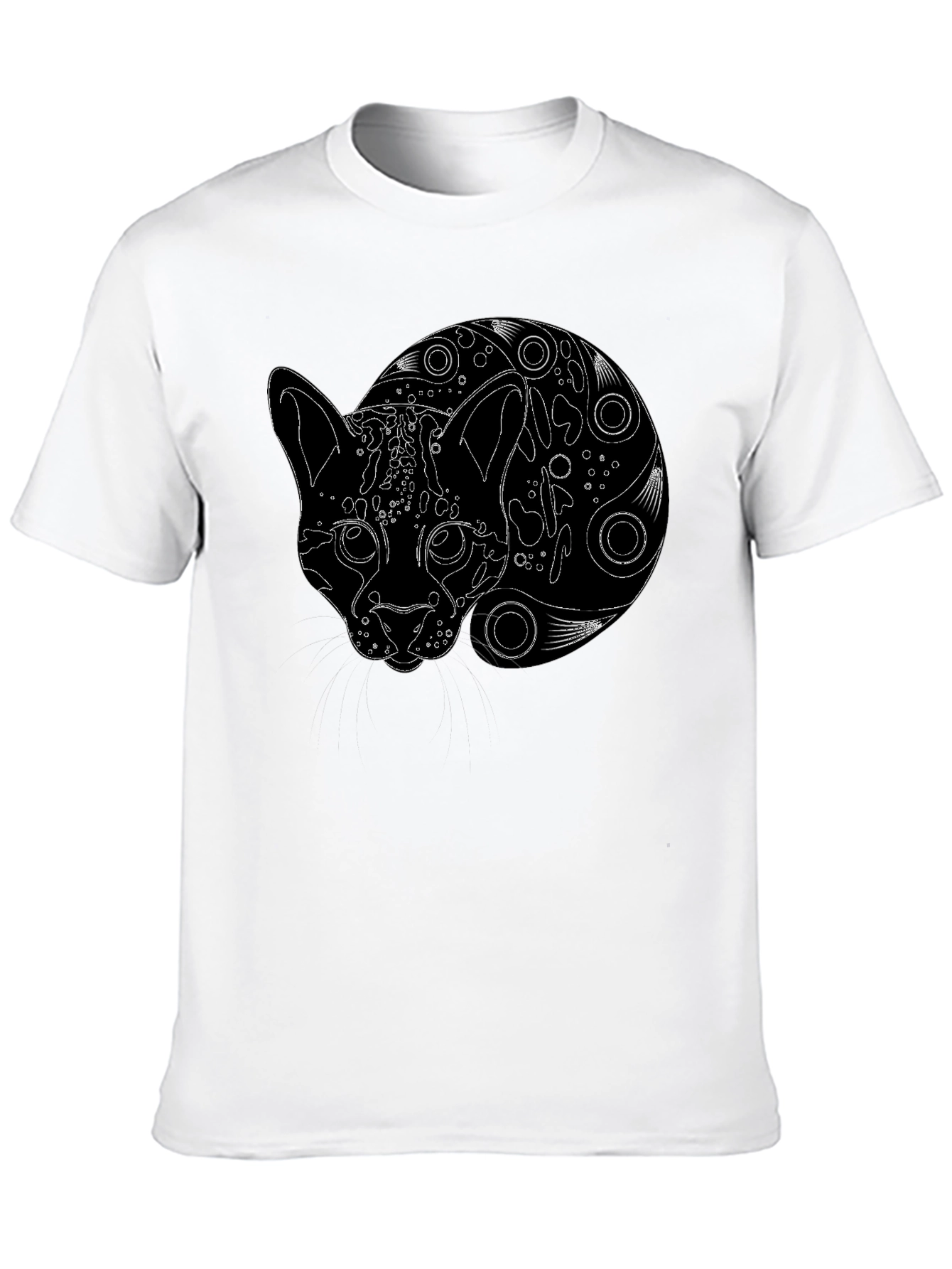 Black T-Shirt with Abstract Cat Design