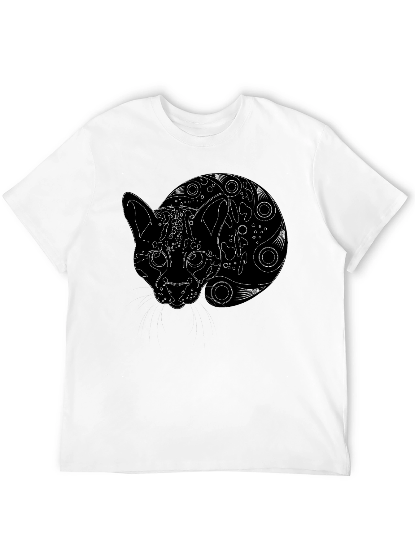 Black T-Shirt with Abstract Cat Design