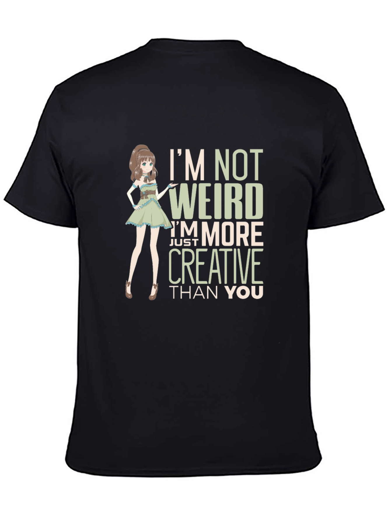 Creative Anime Girl Graphic Tee - Black Cotton Blend