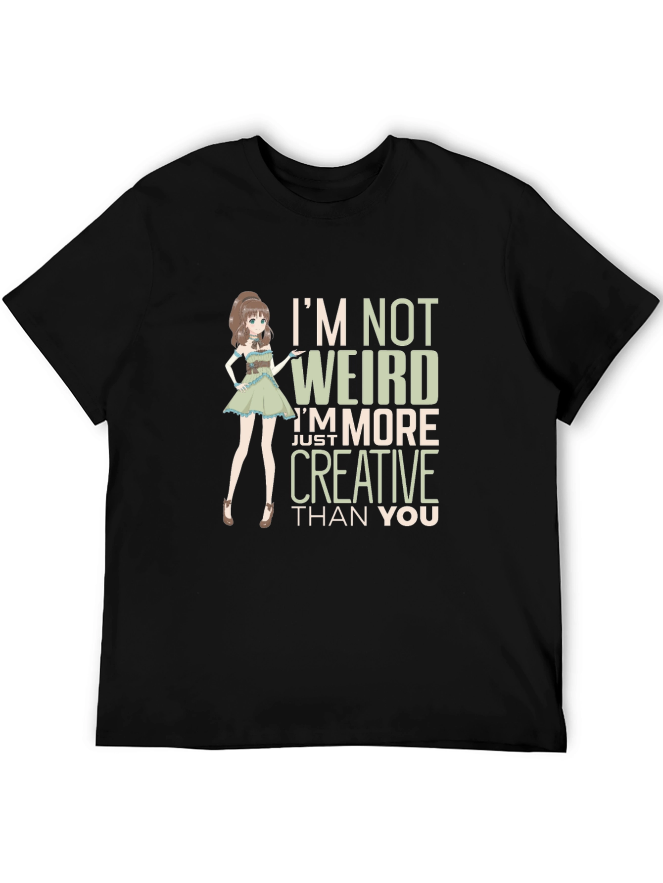 Creative Anime Girl Graphic Tee - Black Cotton Blend