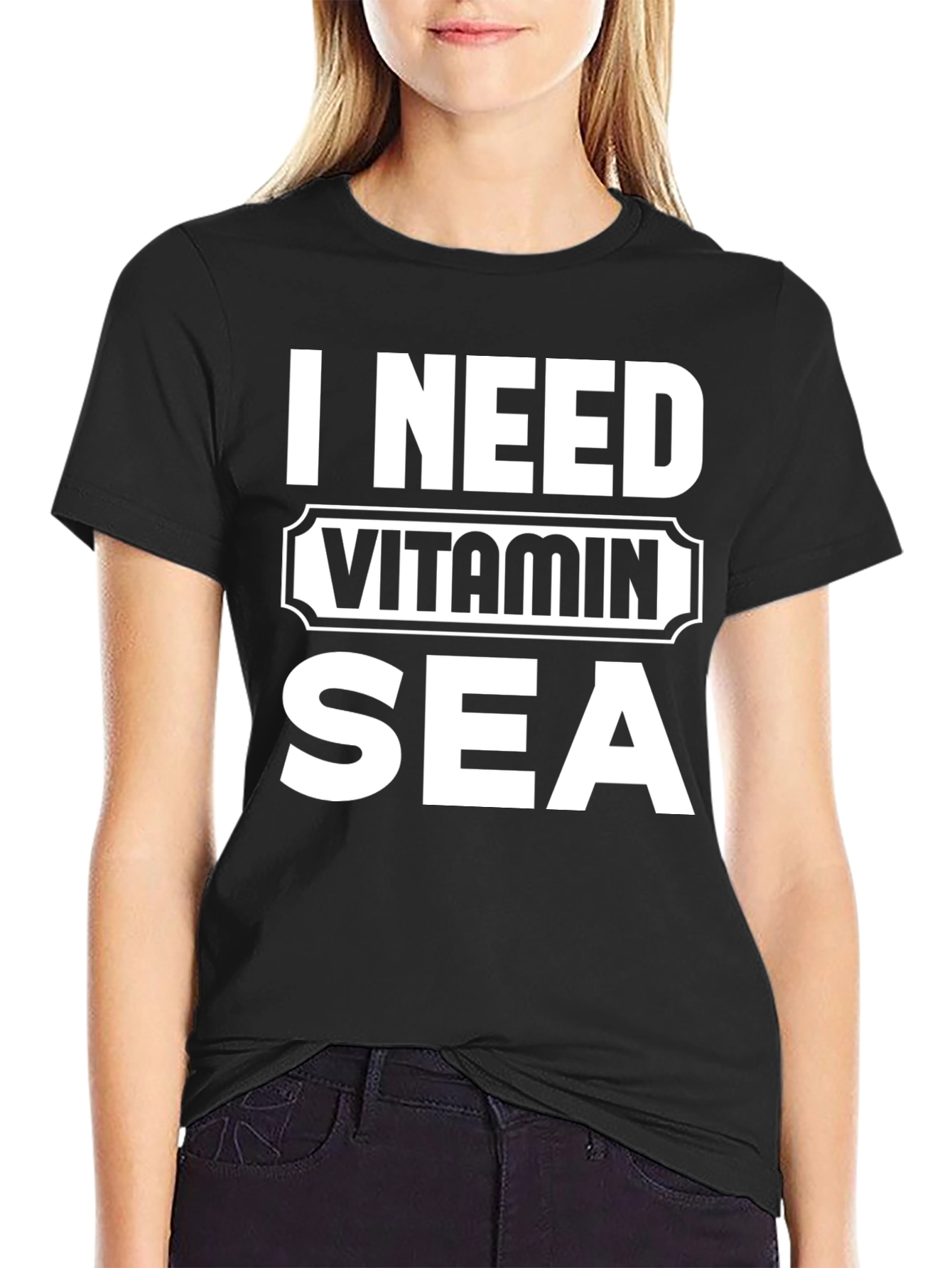 I Need Vitamin Sea Black Graphic T-Shirt