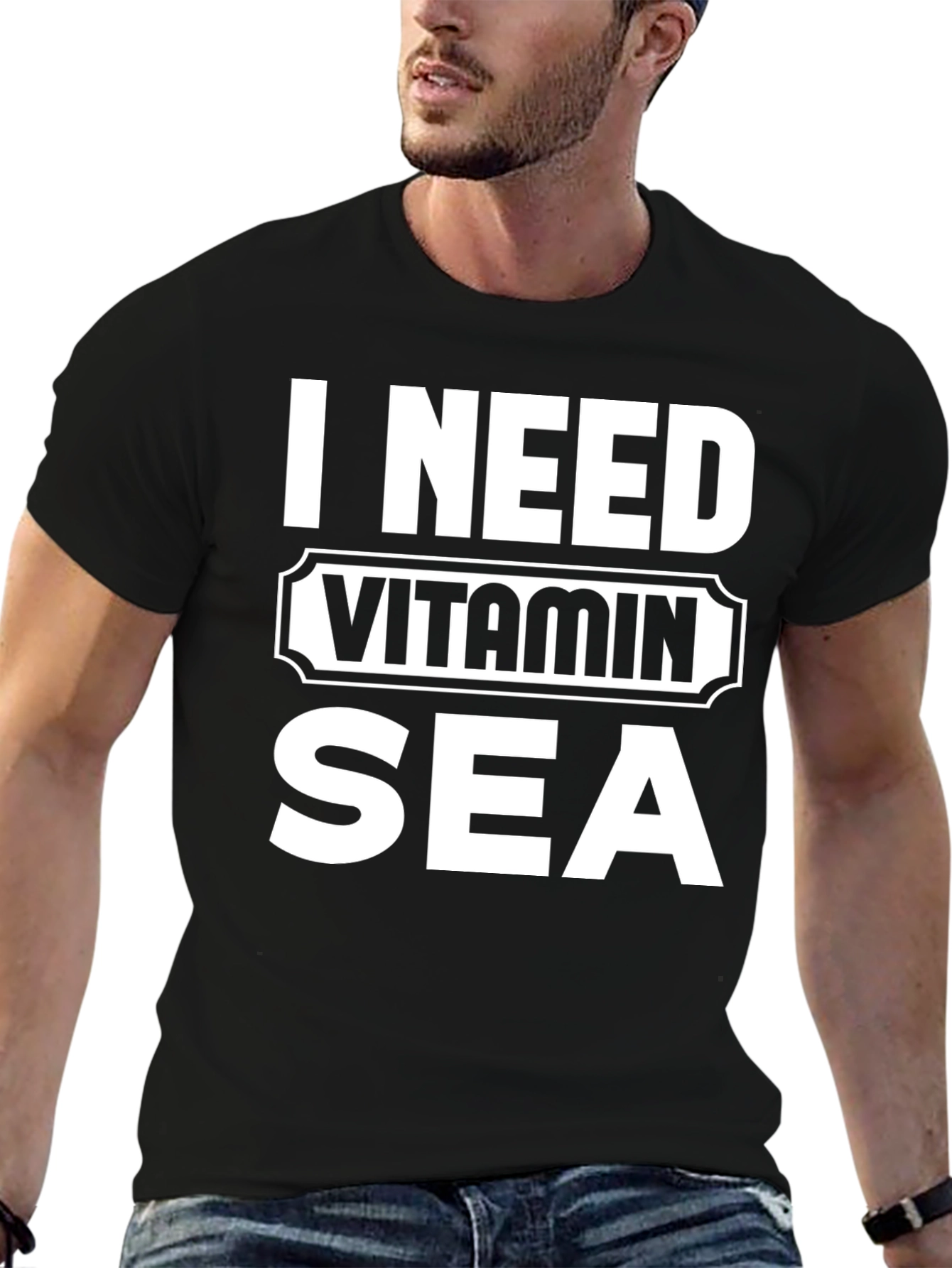 I Need Vitamin Sea Black Graphic T-Shirt