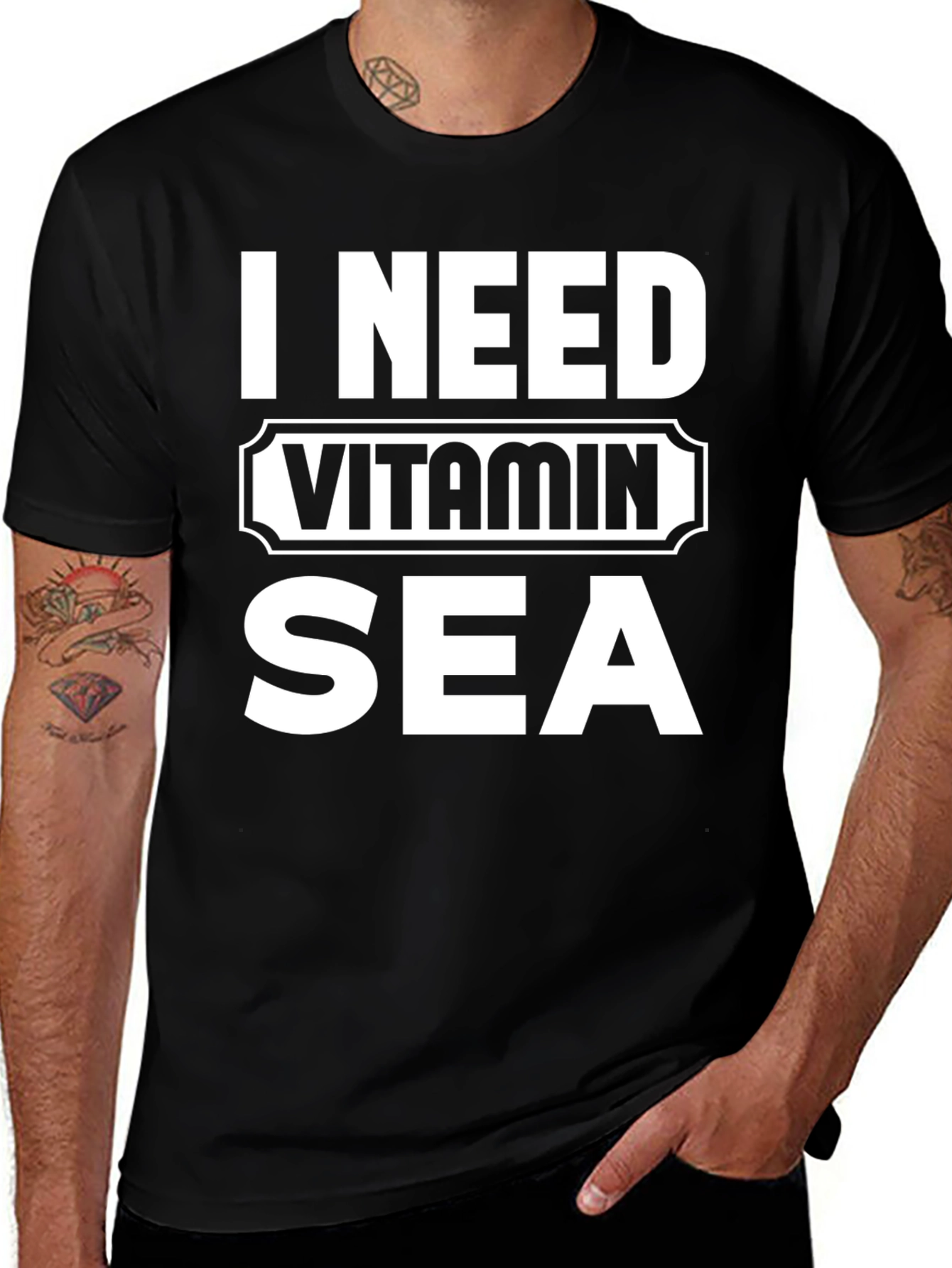 I Need Vitamin Sea Black Graphic T-Shirt