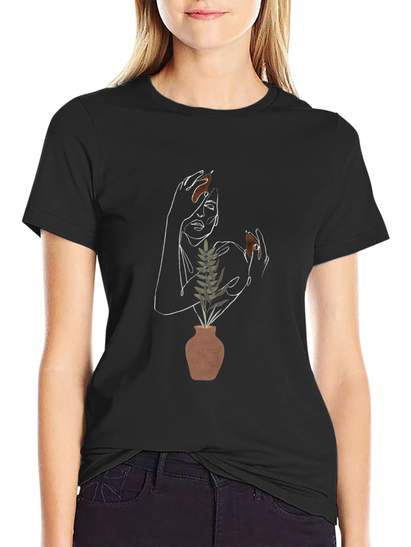 Abstract Woman with Plant Graphic T-Shirt