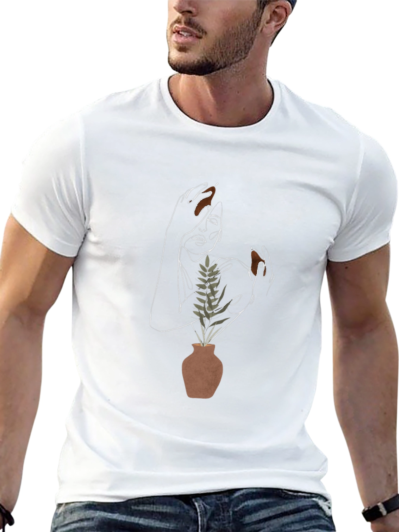Abstract Woman with Plant Graphic T-Shirt