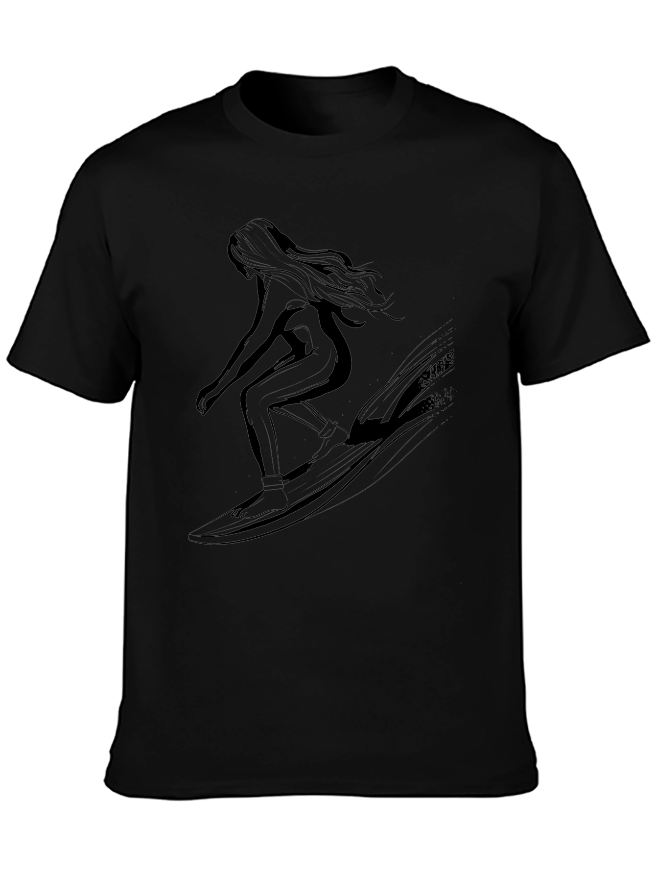 Surfing Silhouette Tee - Black Cotton Graphic T-Shirt