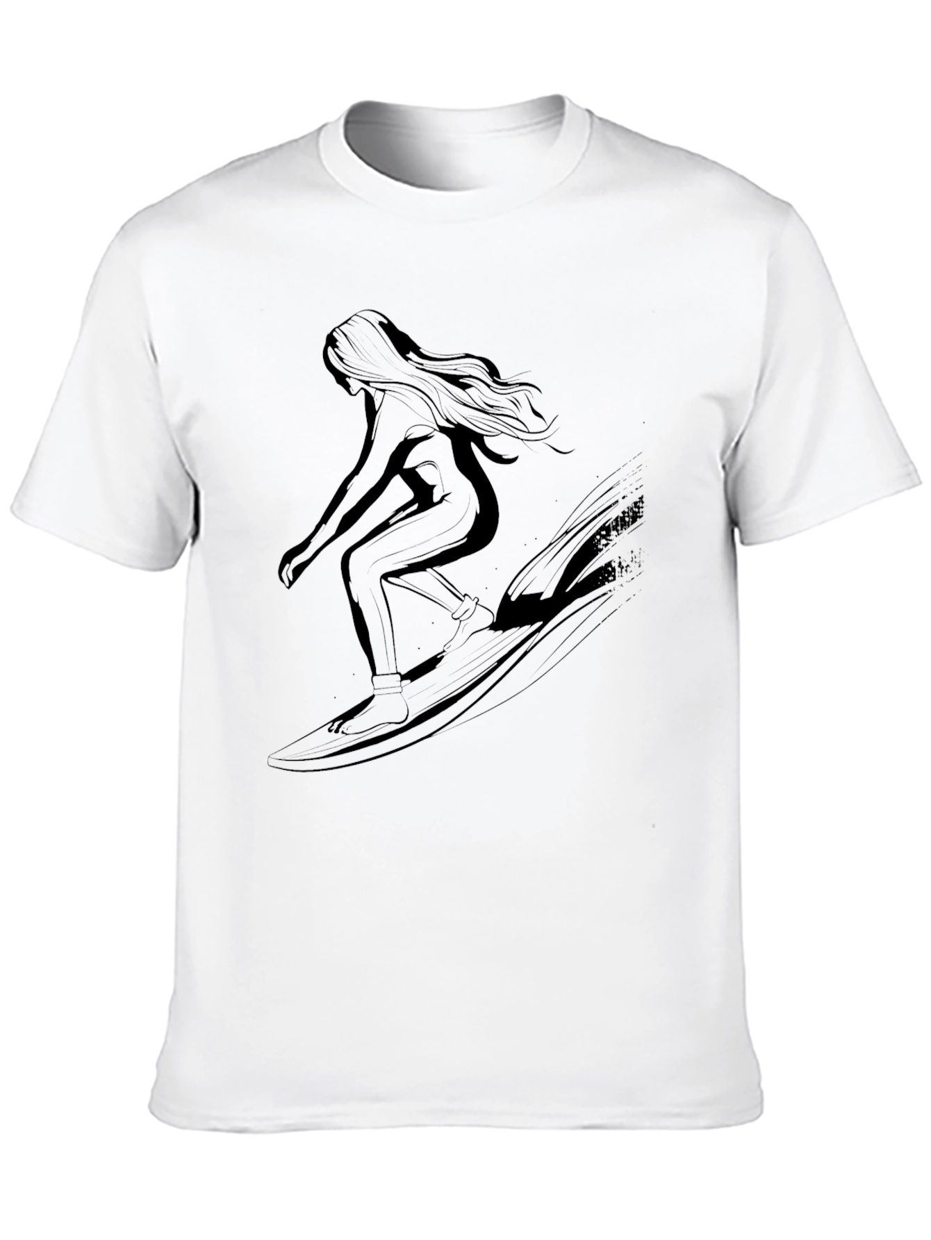 Surfing Silhouette Tee - Black Cotton Graphic T-Shirt