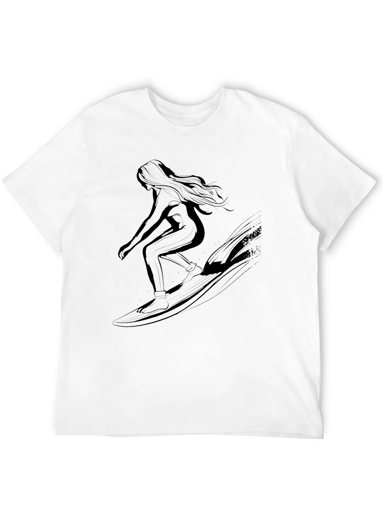 Surfing Silhouette Tee - Black Cotton Graphic T-Shirt