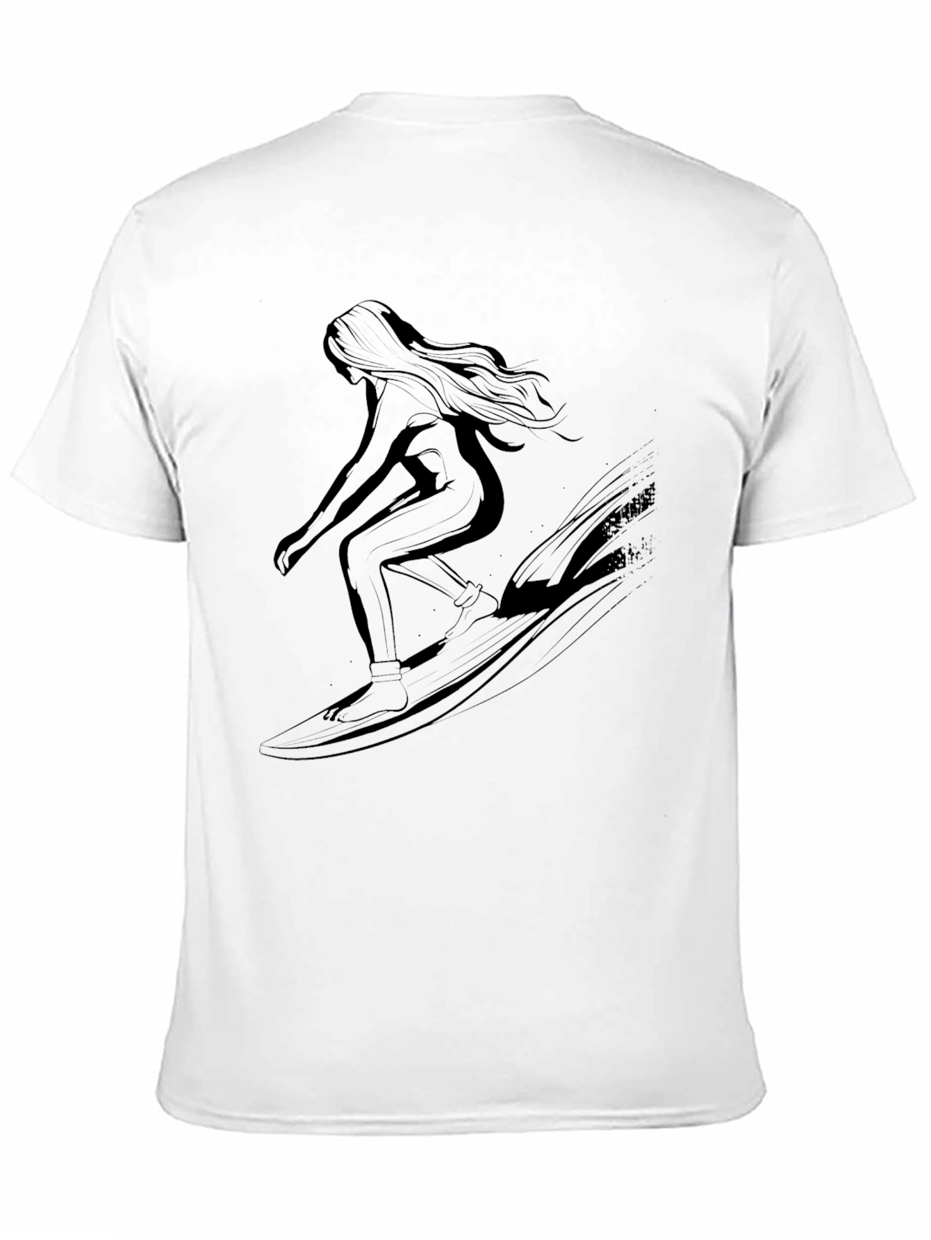 Surfing Silhouette Tee - Black Cotton Graphic T-Shirt