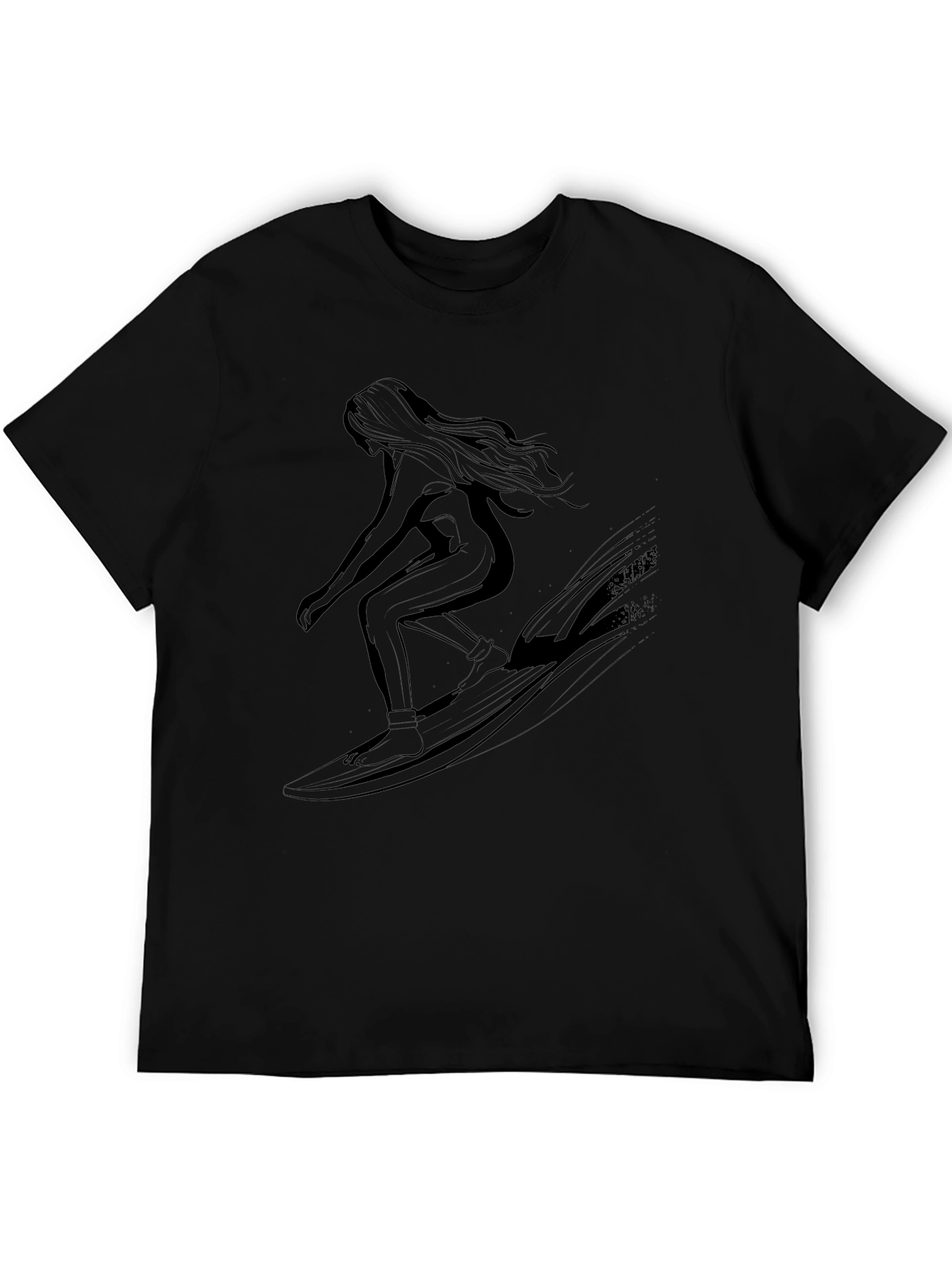 Surfing Silhouette Tee - Black Cotton Graphic T-Shirt