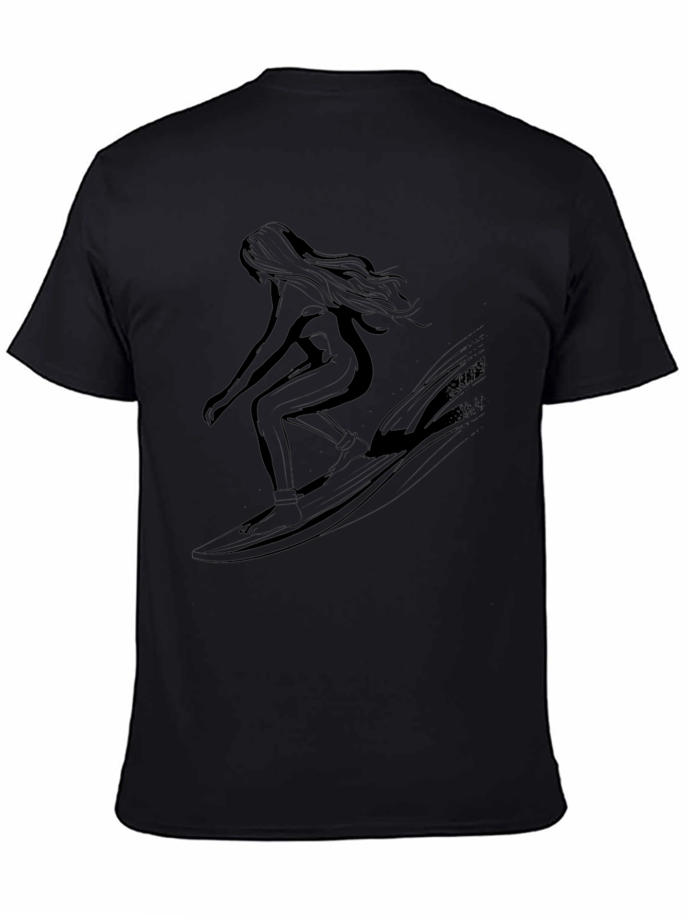Surfing Silhouette Tee - Black Cotton Graphic T-Shirt