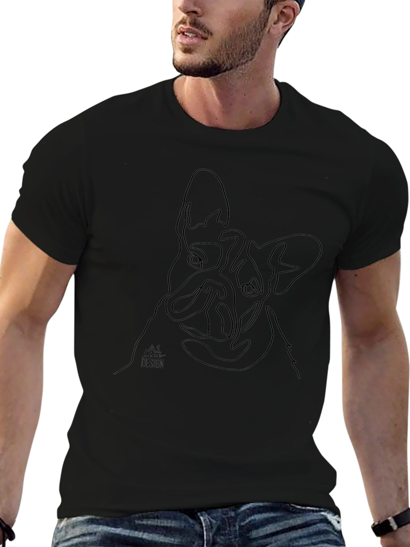 Line Art French Bulldog T-Shirt - Black