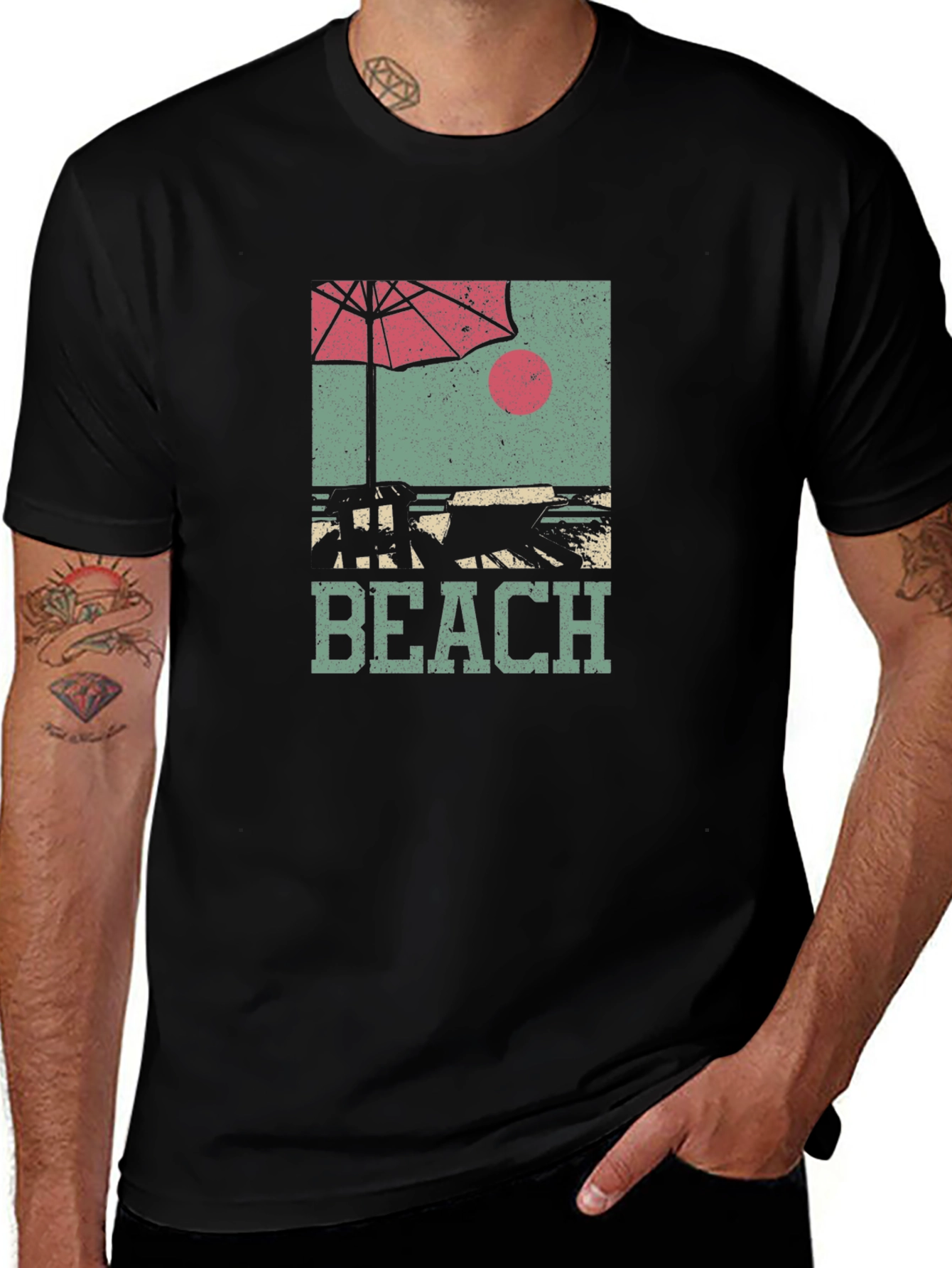 Retro Beach Scene Graphic T-Shirt - Stylish Summer Apparel