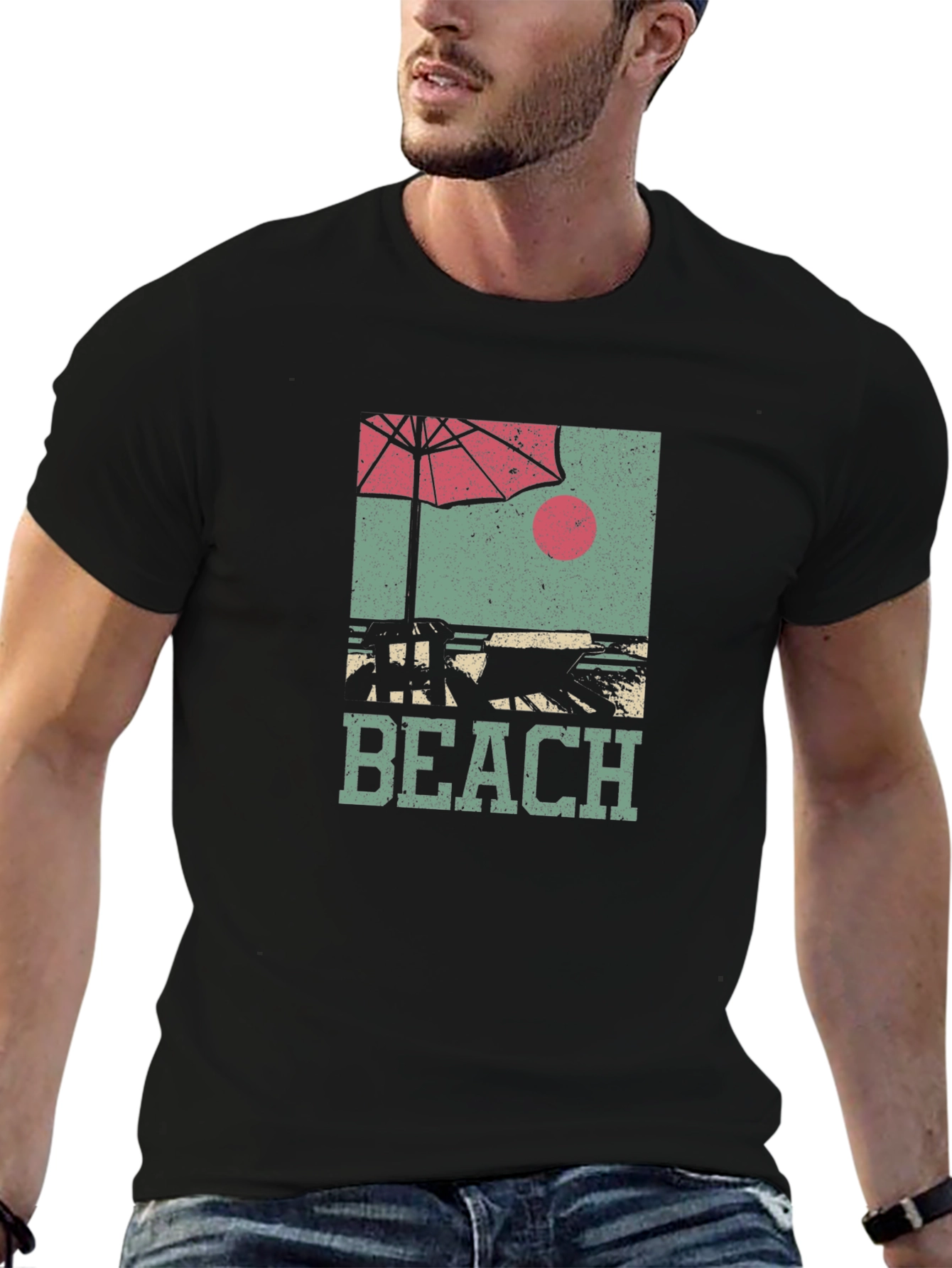 Retro Beach Scene Graphic T-Shirt - Stylish Summer Apparel
