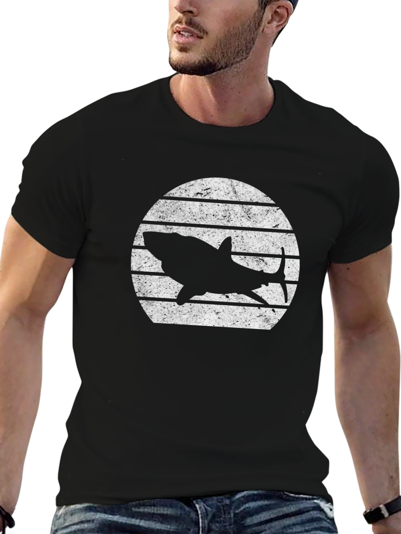 Shark Silhouette Graphic Tee - Black Cotton