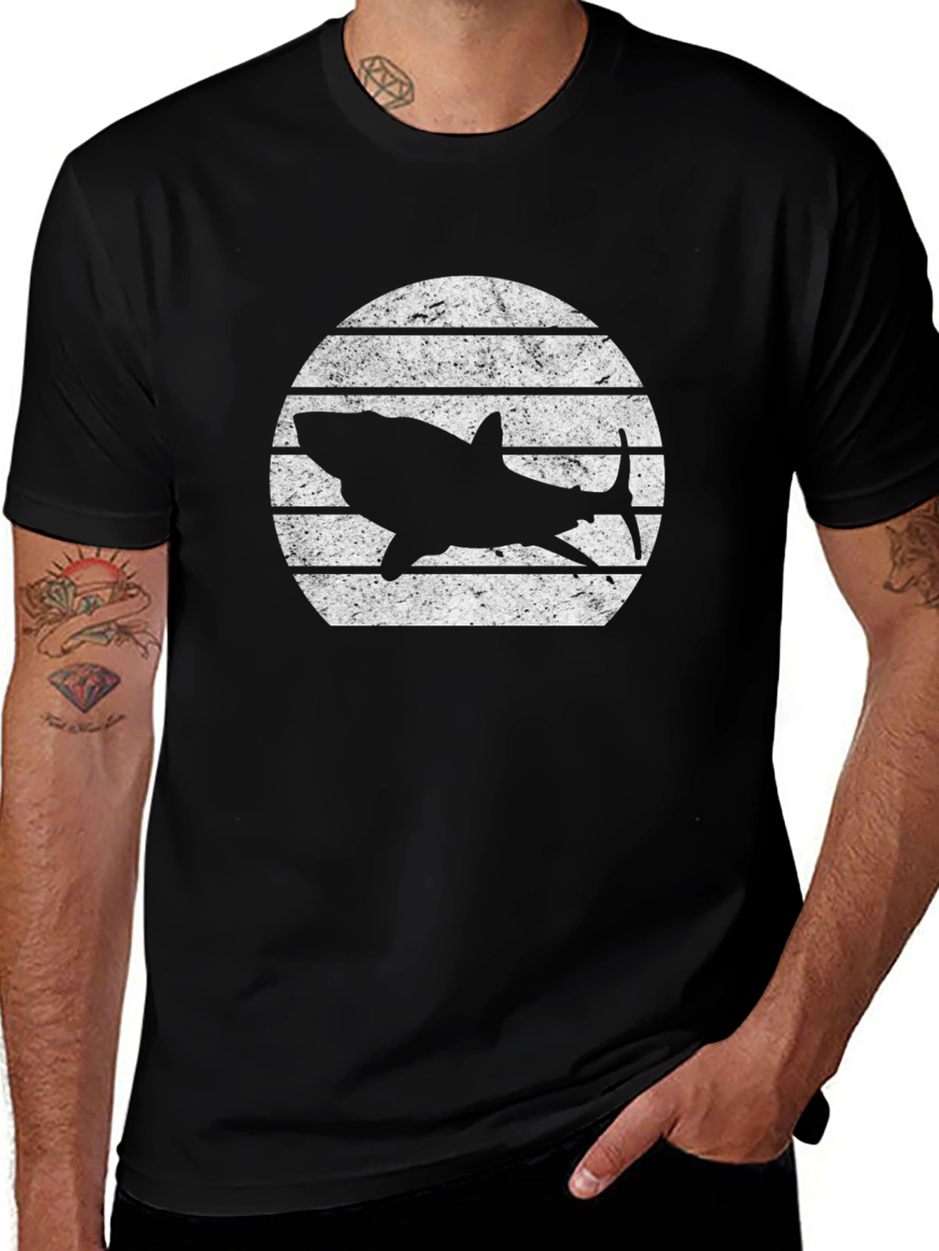 Shark Silhouette Graphic Tee - Black Cotton