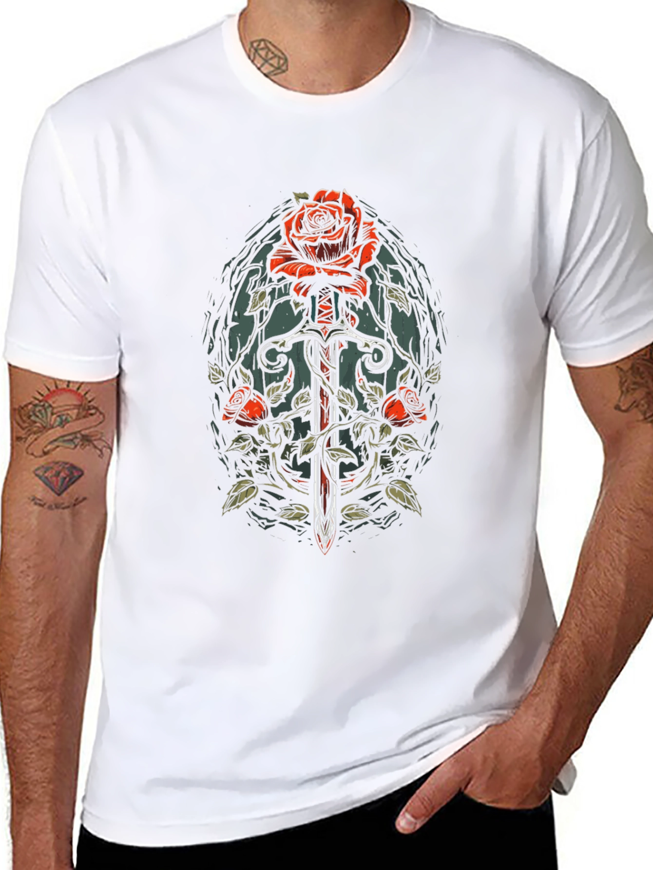 Rose & Sword Graphic Tee - Edgy Style