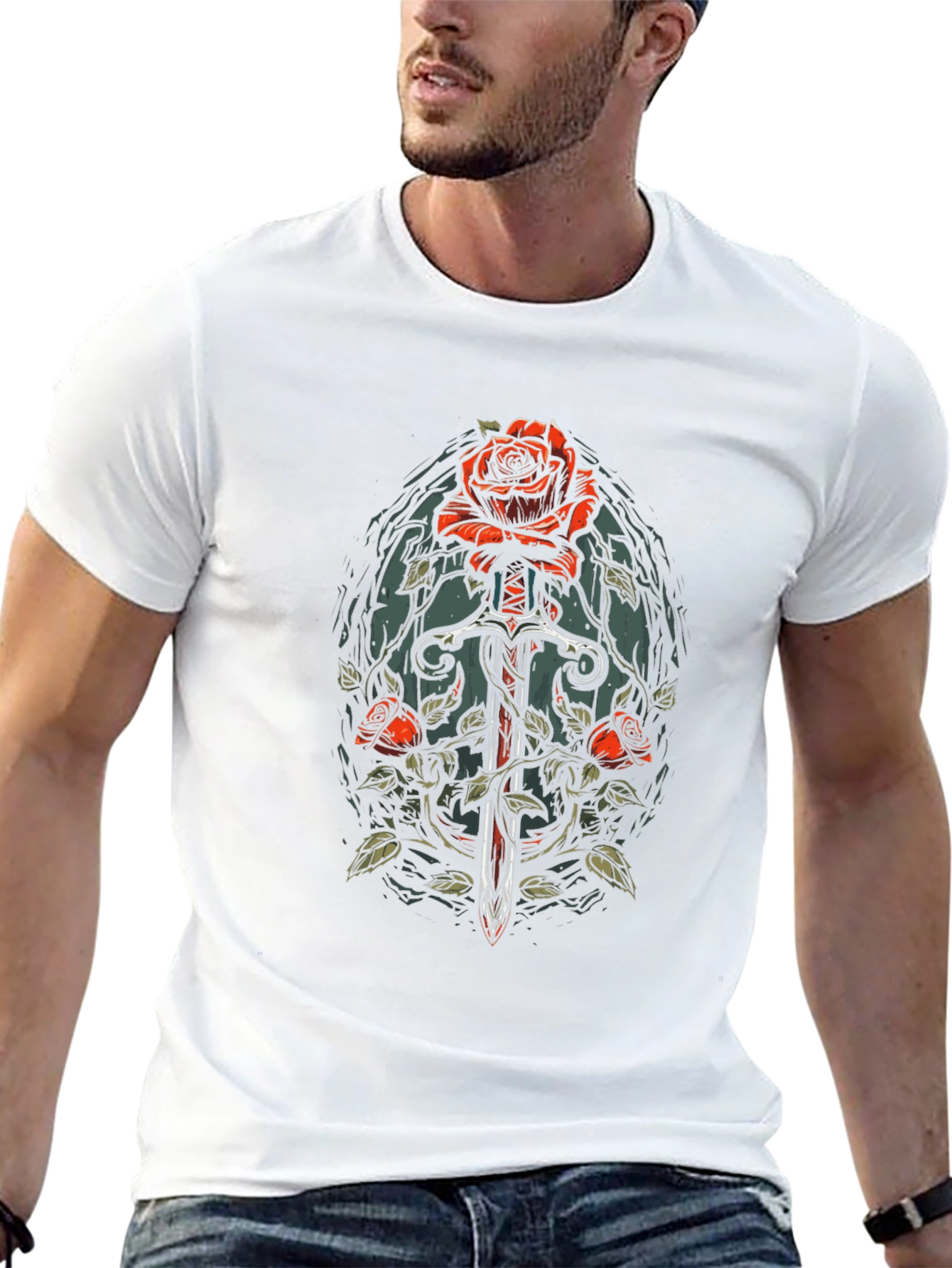 Rose & Sword Graphic Tee - Edgy Style