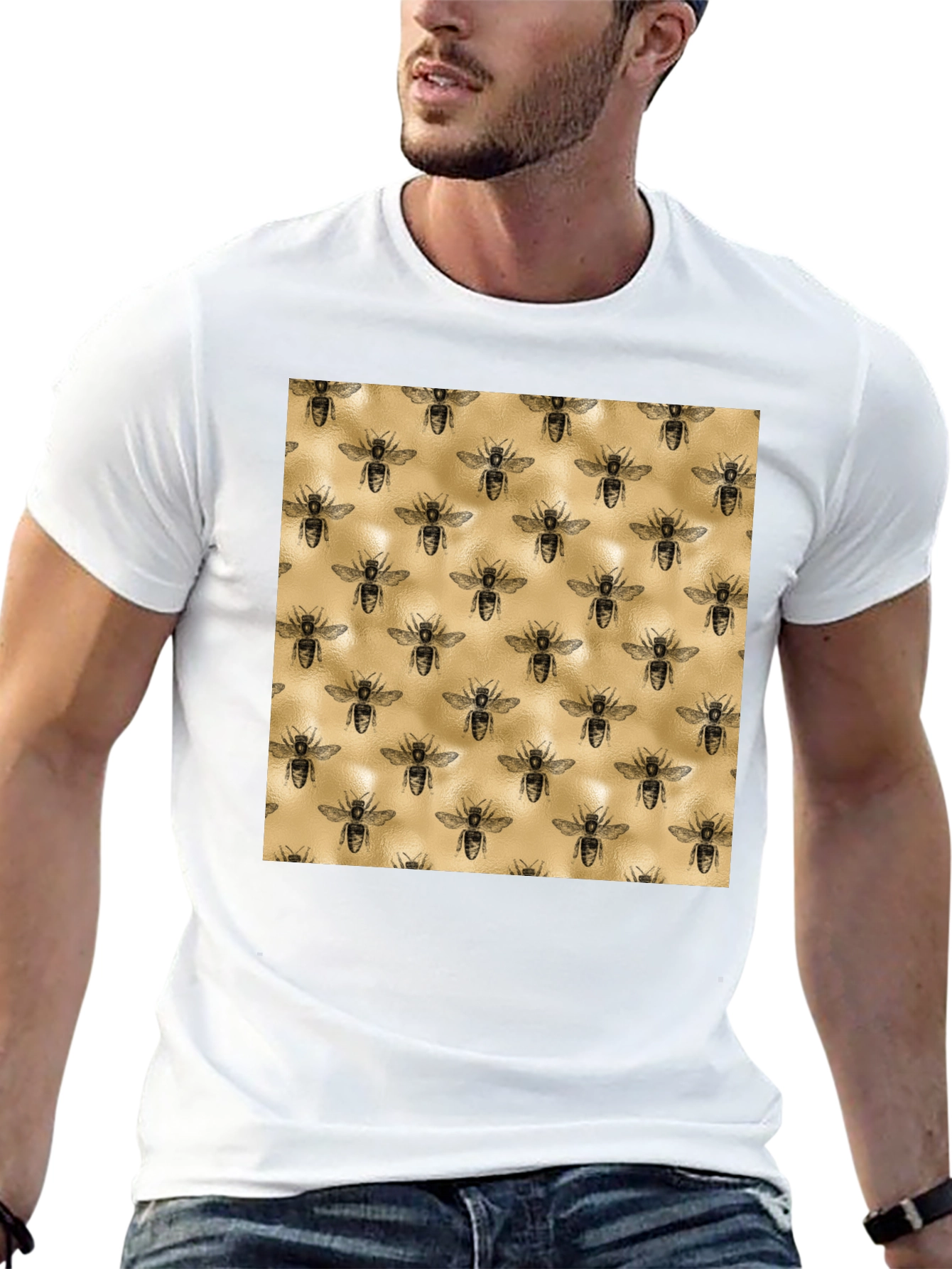 Stylish Bee Print Tee - Black