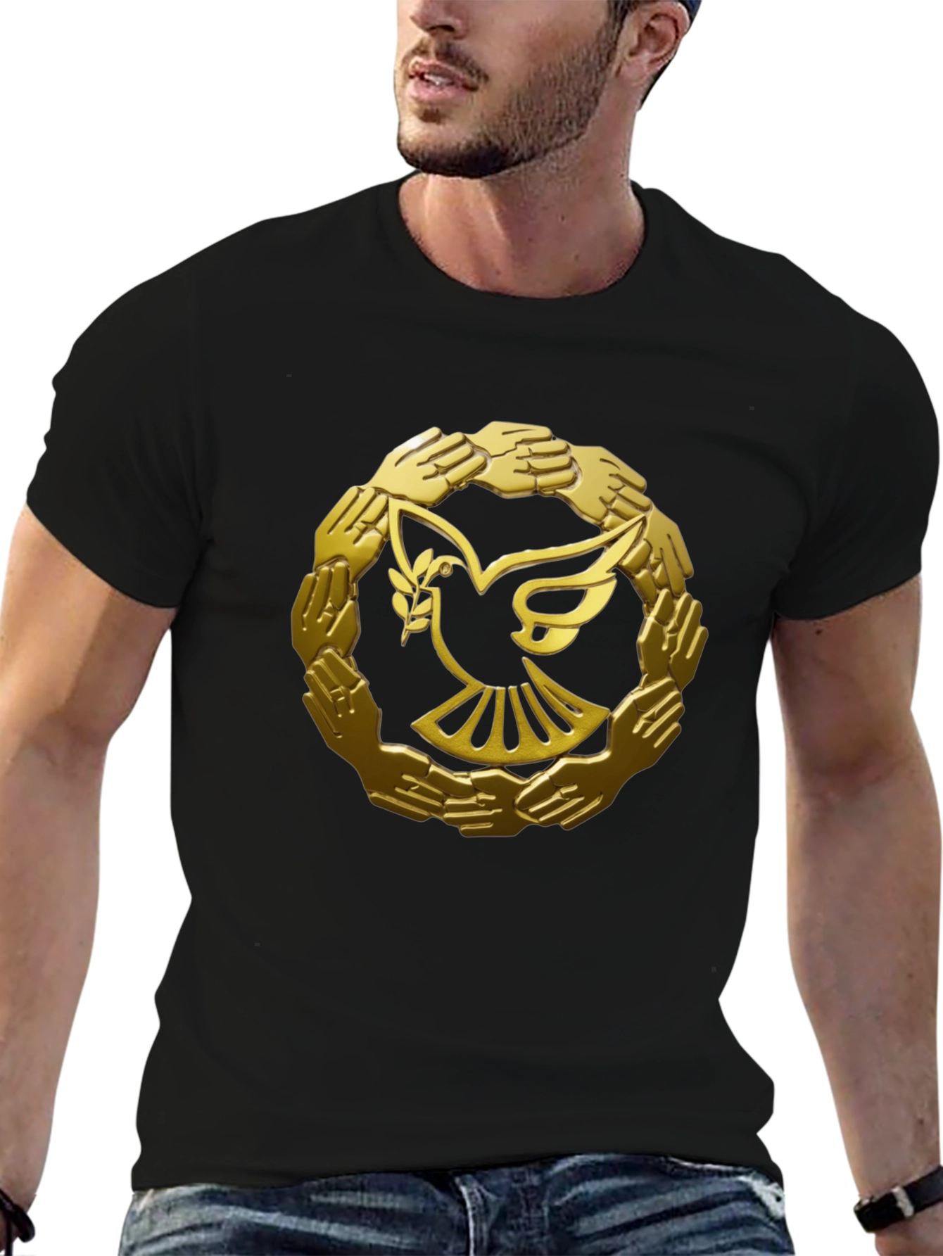 Peace Dove & Hands Graphic Tee - Black Cotton