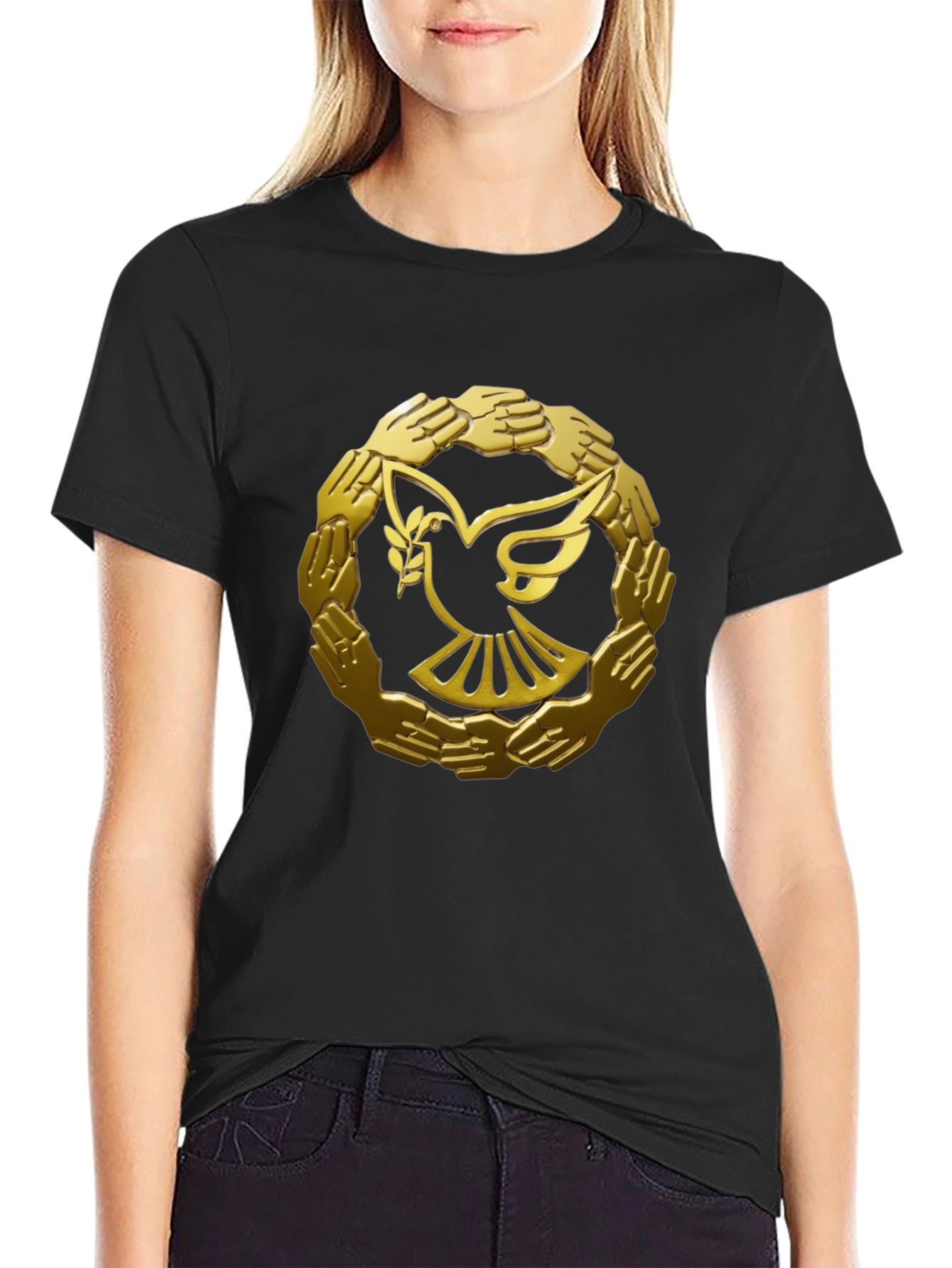 Peace Dove & Hands Graphic Tee - Black Cotton
