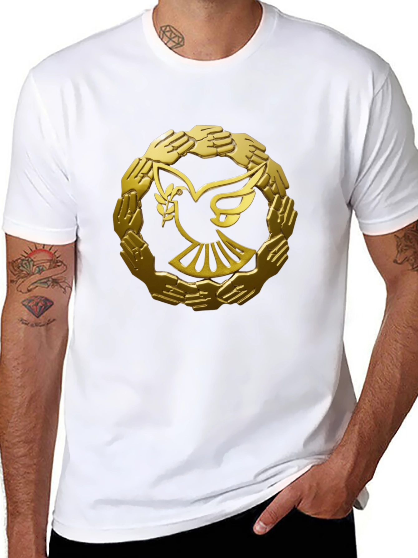 Peace Dove & Hands Graphic Tee - Black Cotton