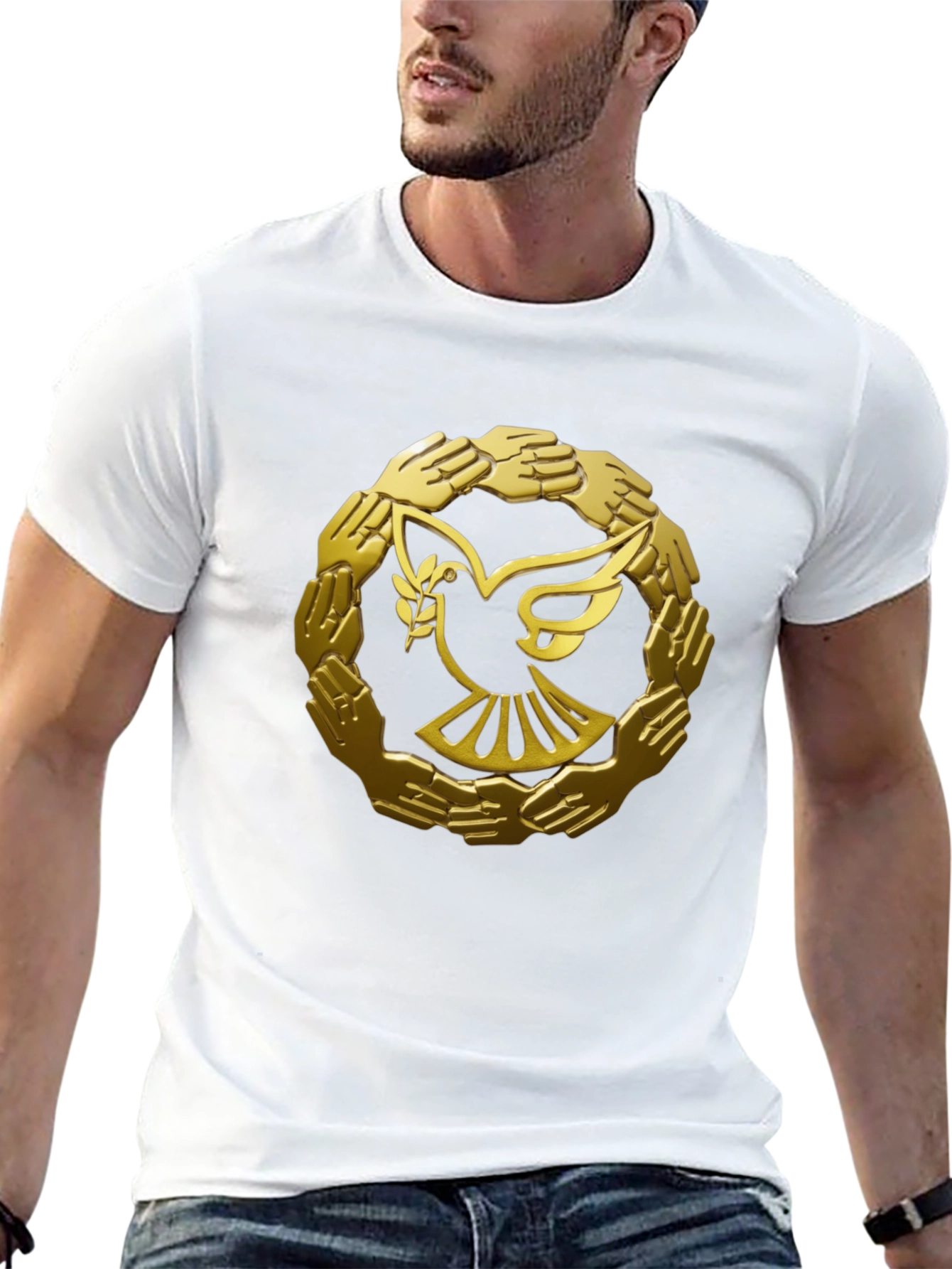 Peace Dove & Hands Graphic Tee - Black Cotton
